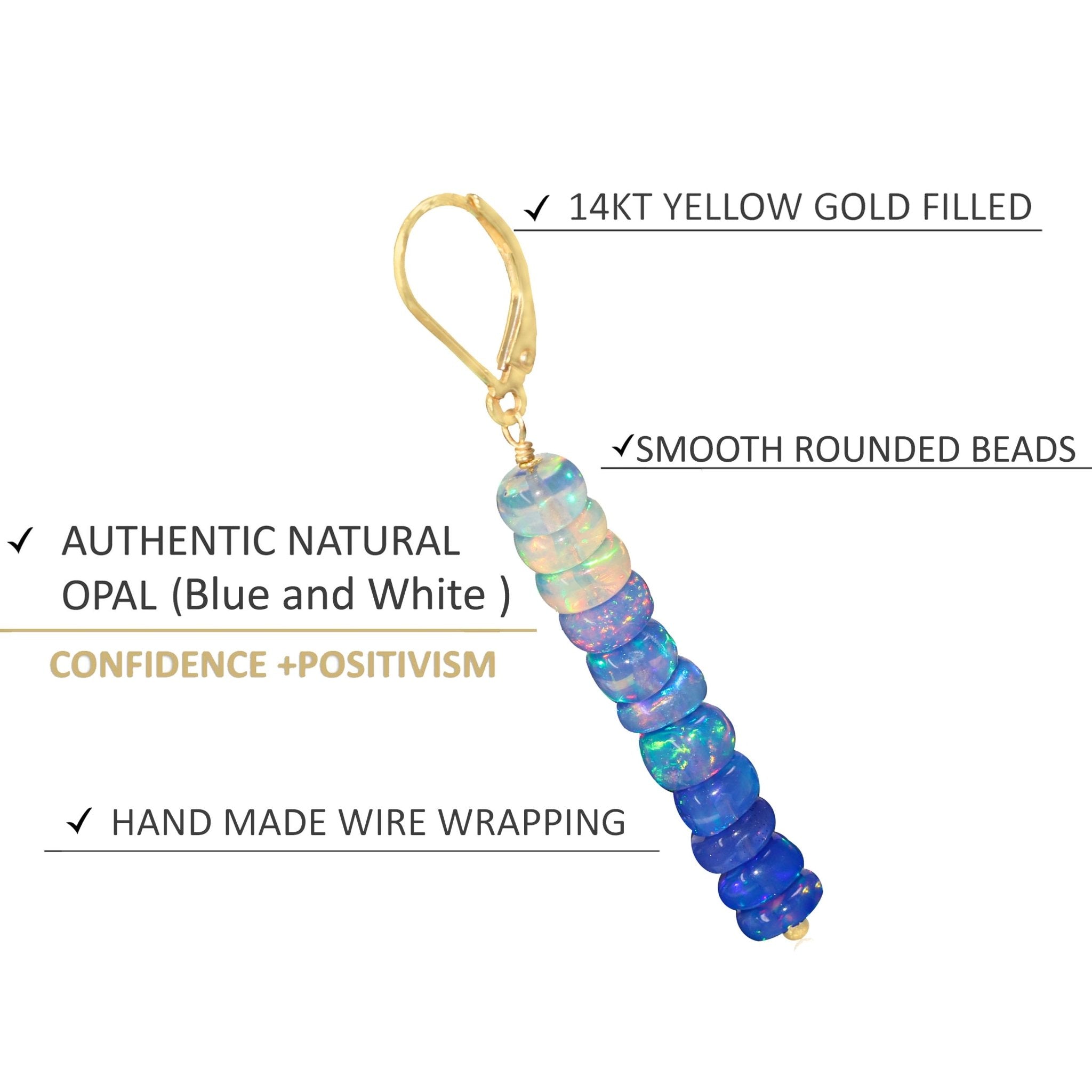 Natural Blue Opal Linear Beaded Dangle Drop Earrings - Goodstone Jewels