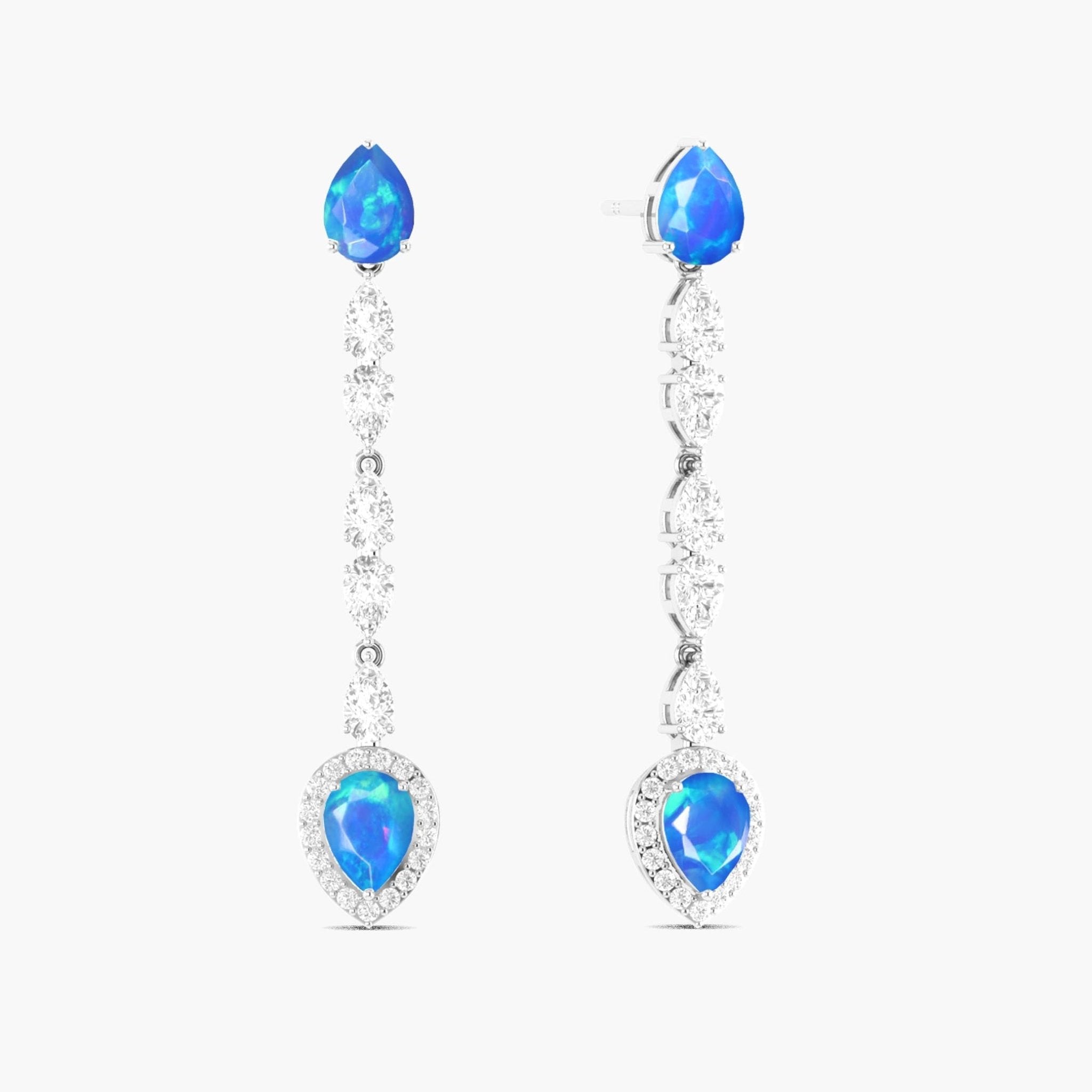 Natural Blue Opal Long Drop Stud Earring - Goodstone Jewels