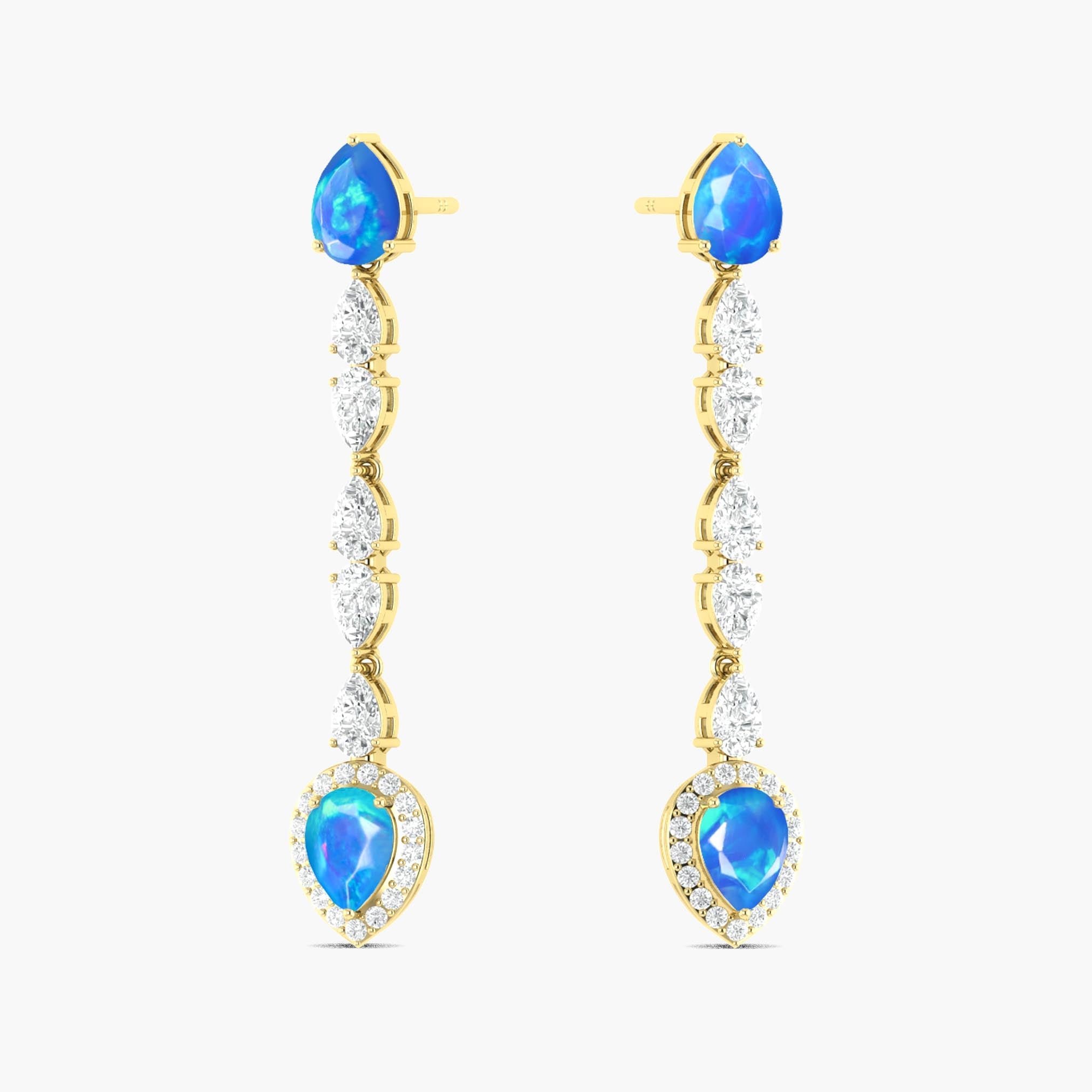 Natural Blue Opal Long Drop Stud Earring - Goodstone Jewels