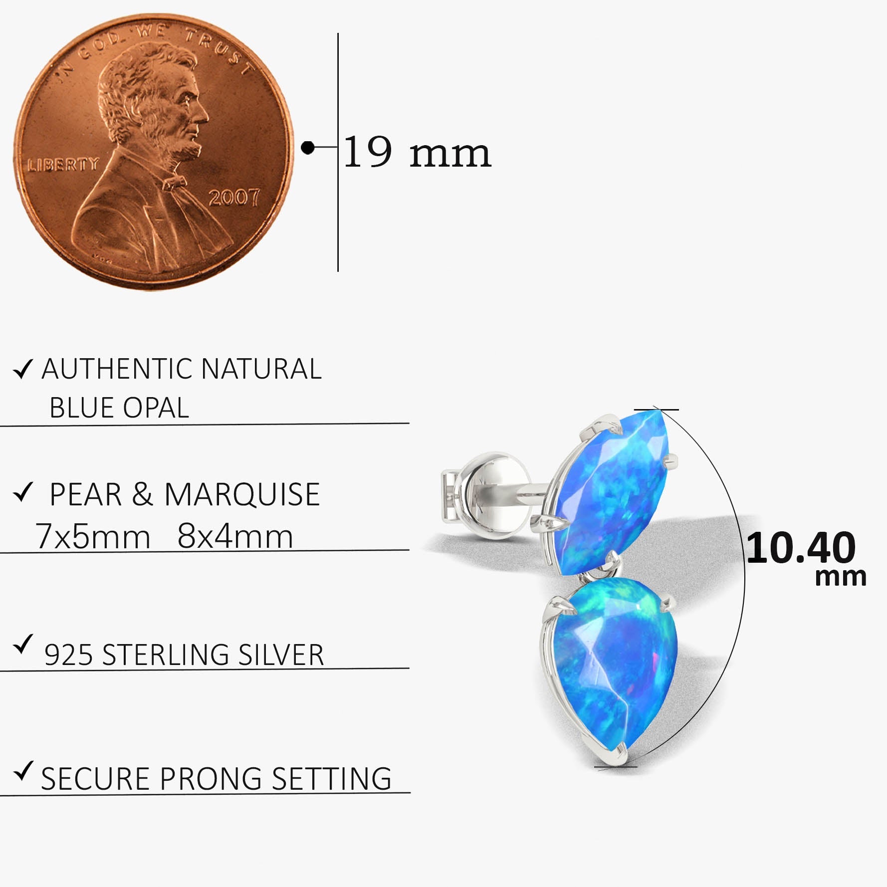 Natural Blue Opal Marquise & Pear Two Stone Stud Earrings - Goodstone Jewels