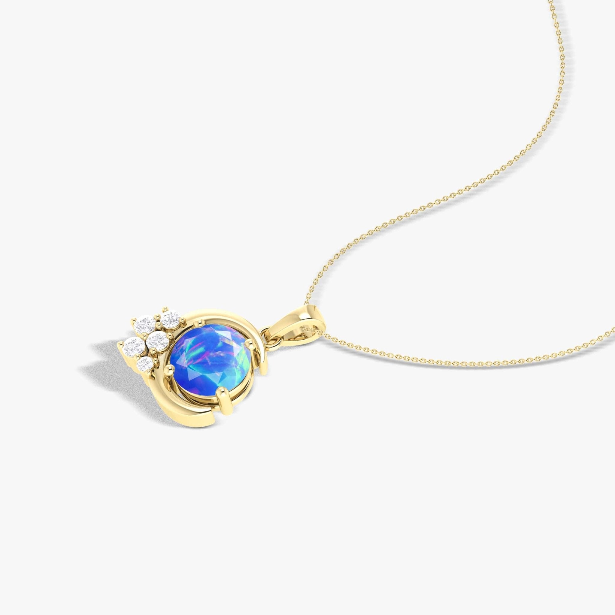 Natural Blue Opal Moon Charm Pendant Necklace - Goodstone Jewels