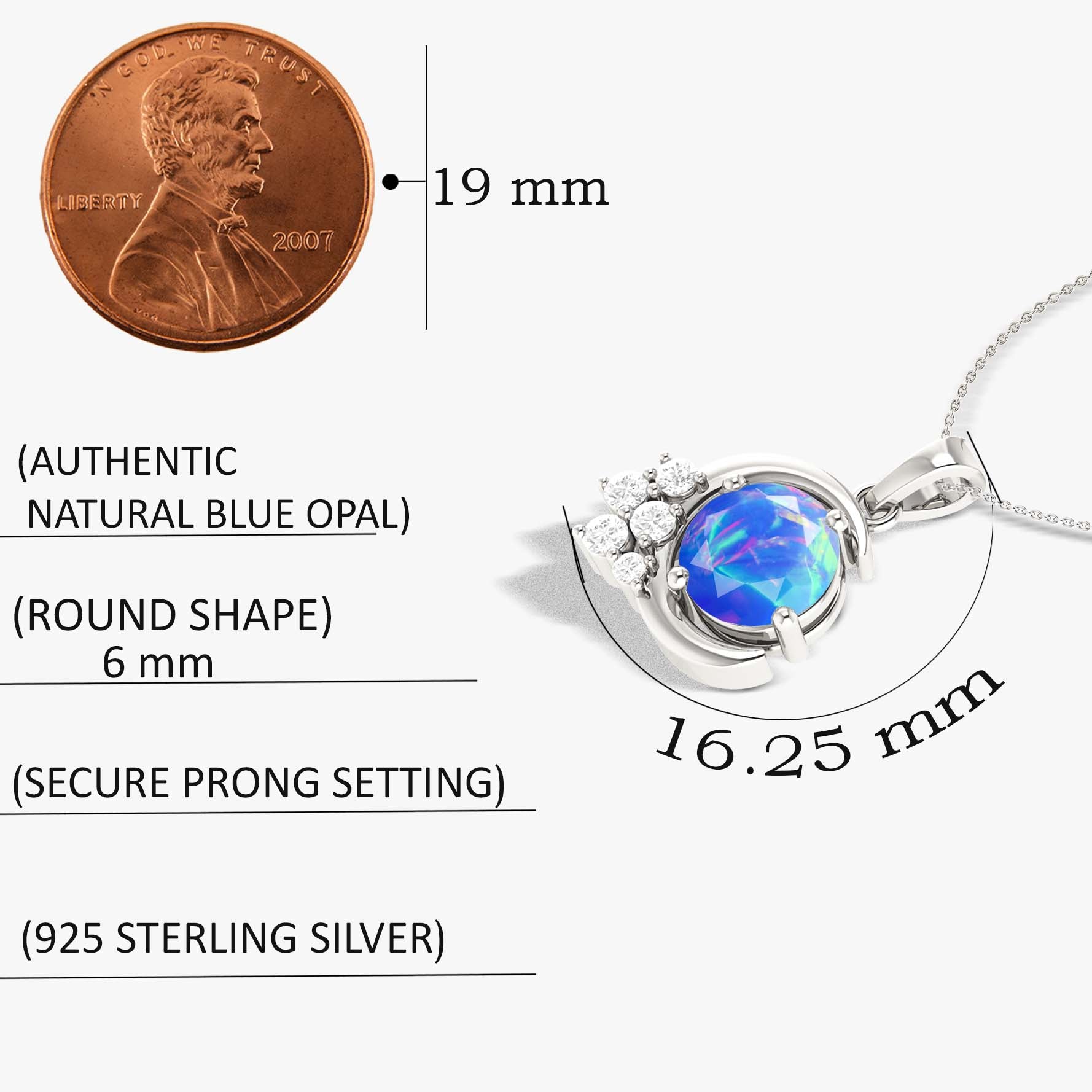 Natural Blue Opal Moon Charm Pendant Necklace - Goodstone Jewels