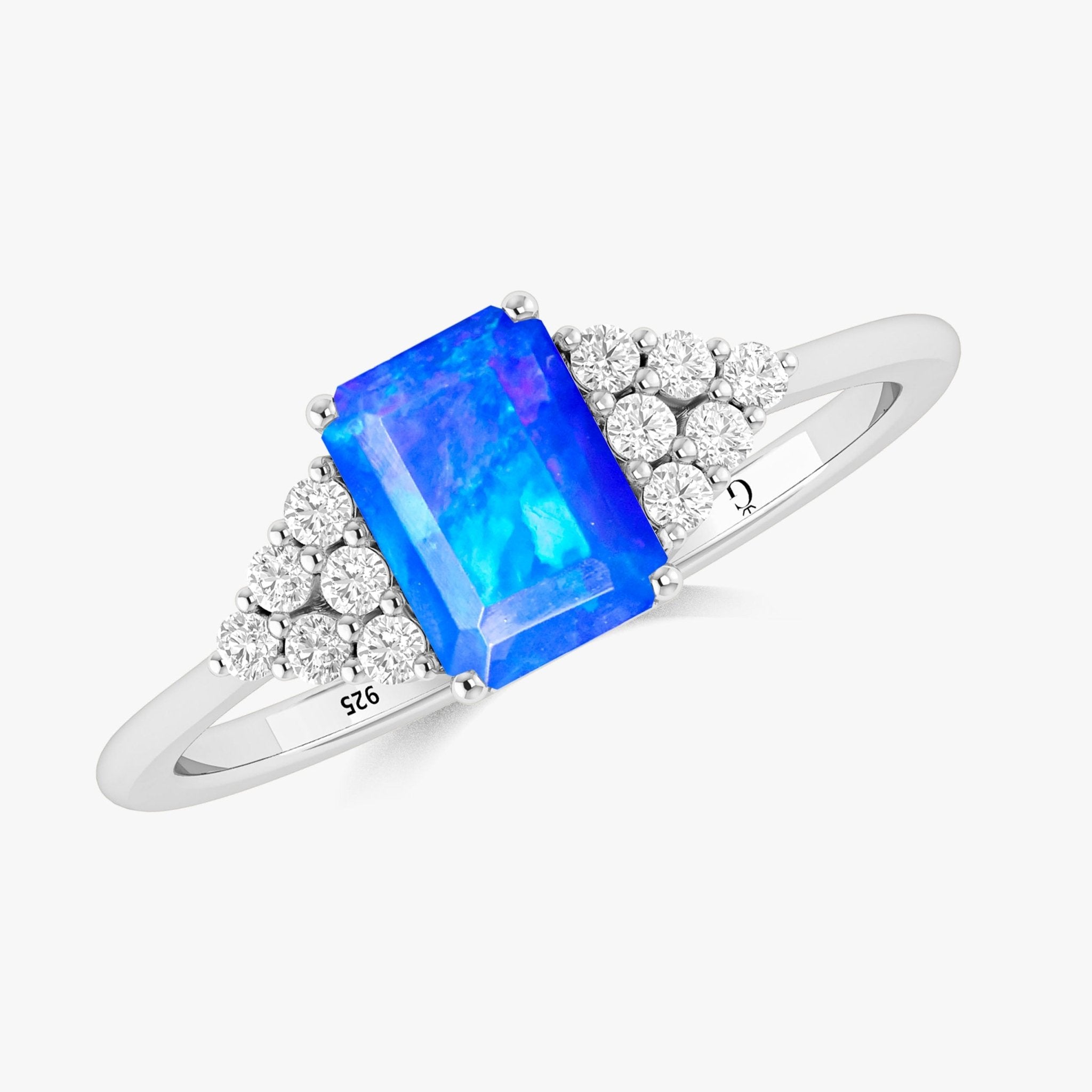 Natural Blue Opal Octagon Stone Solitaire Ring in Yellow Gold Filled & Sterling Silver - Goodstone Jewels