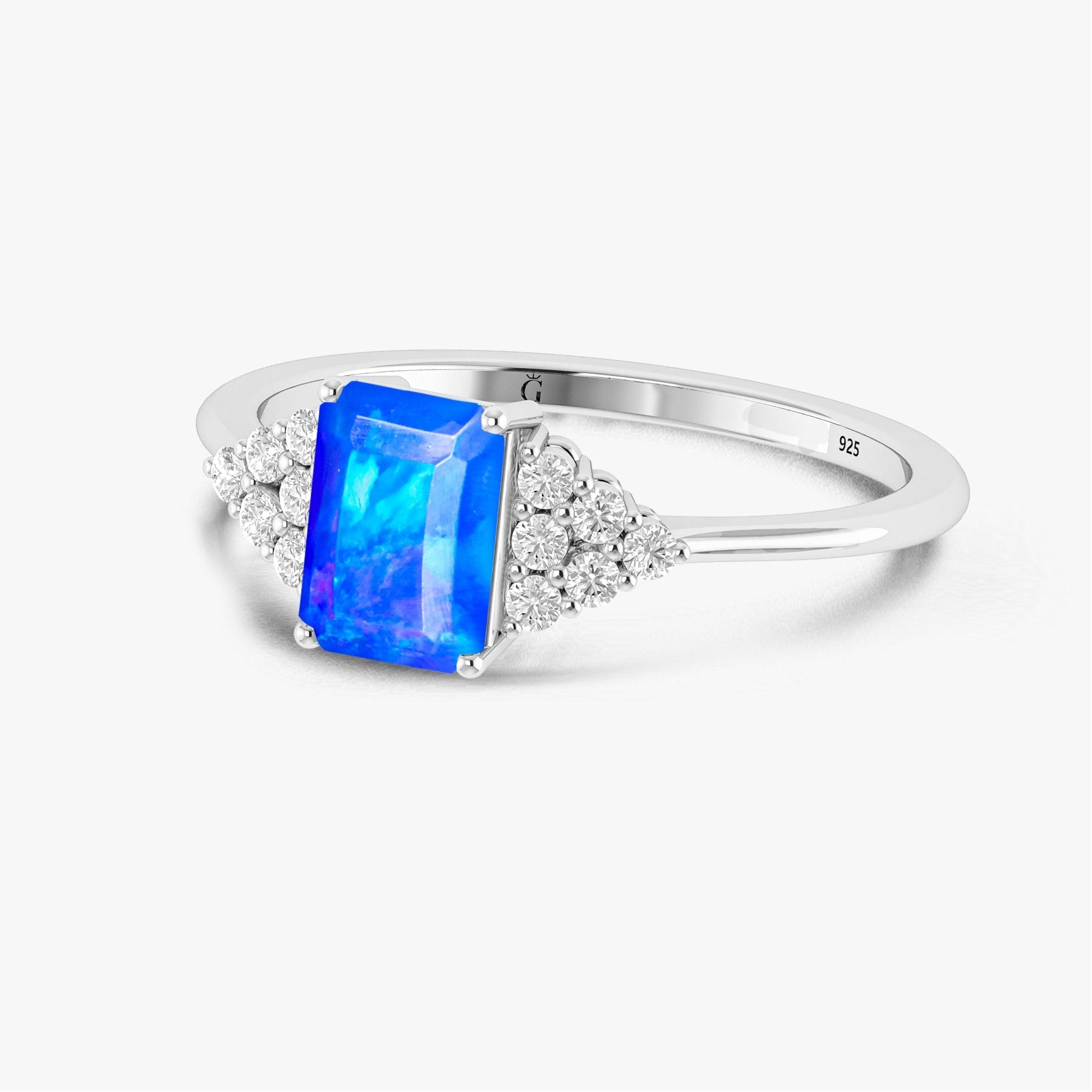 Natural Blue Opal Octagon Stone Solitaire Ring in Yellow Gold Filled & Sterling Silver - Goodstone Jewels