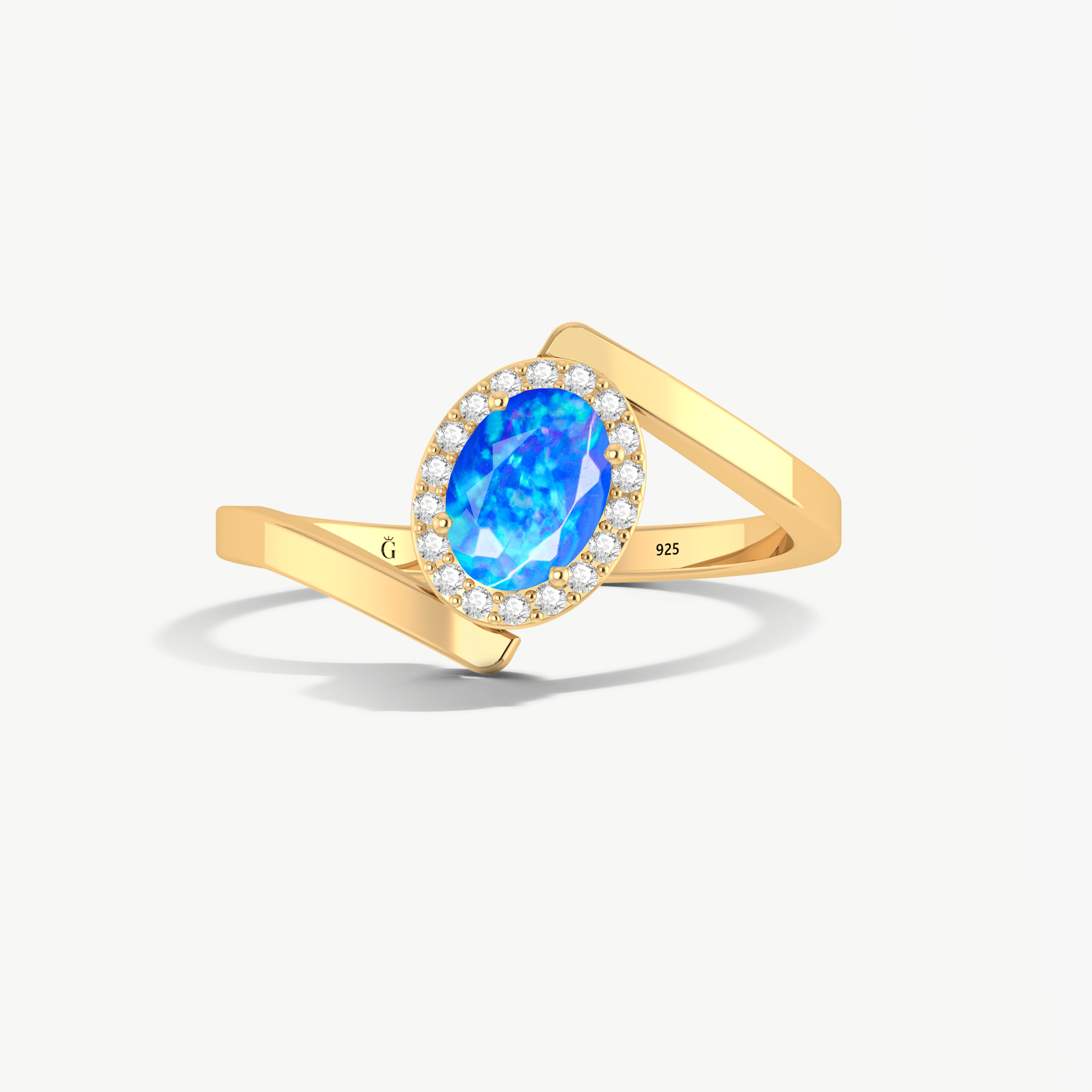 Natural Blue Opal Oval Shape Bypass Halo Ring - Goodstone Jewels