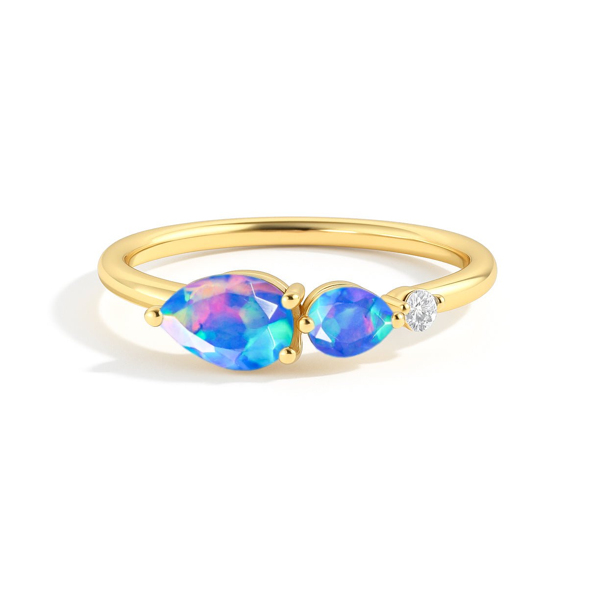 Natural Blue Opal Pear Shape Two Stone Ring in Yellow Gold Filled & Silver - Goodstone Jewels