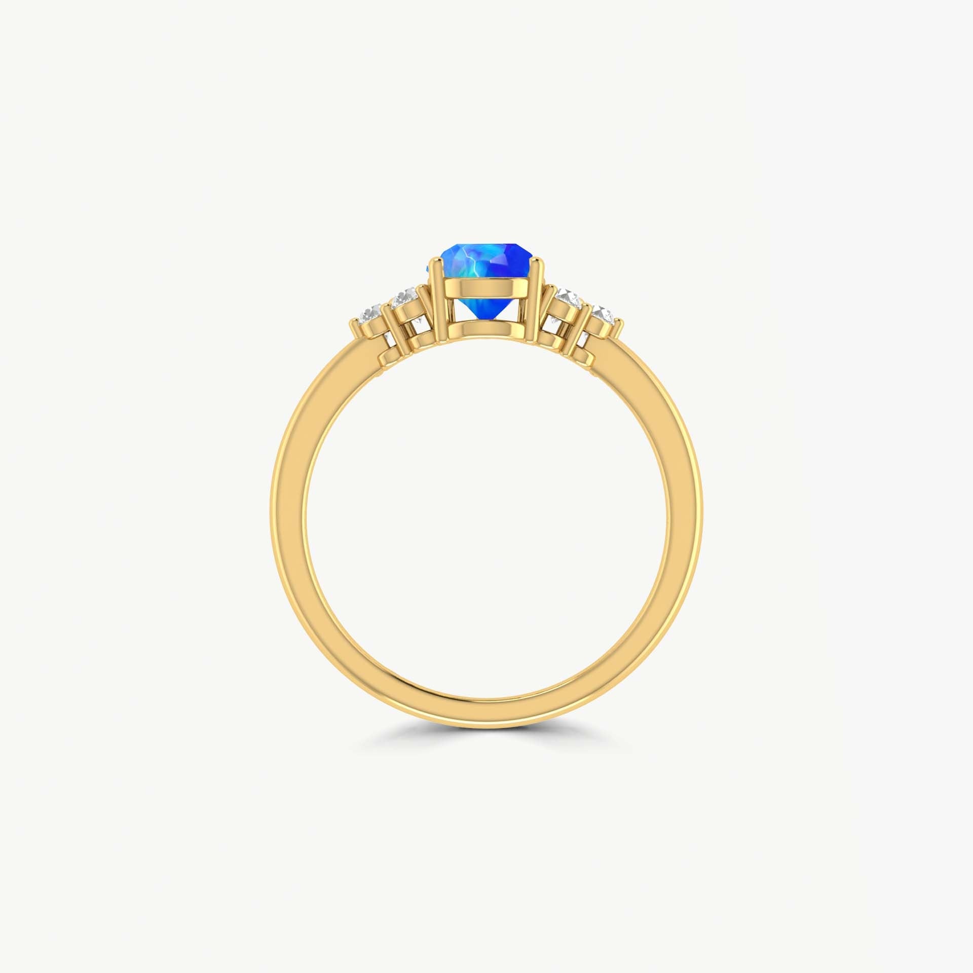 Natural Blue Opal Pear Shape & White Zircon Solitaire with Accents Ring - Goodstone Jewels