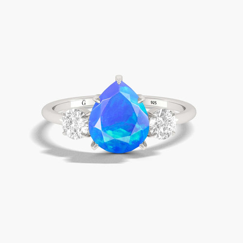 Blue Opal Three Stone Statement Ring