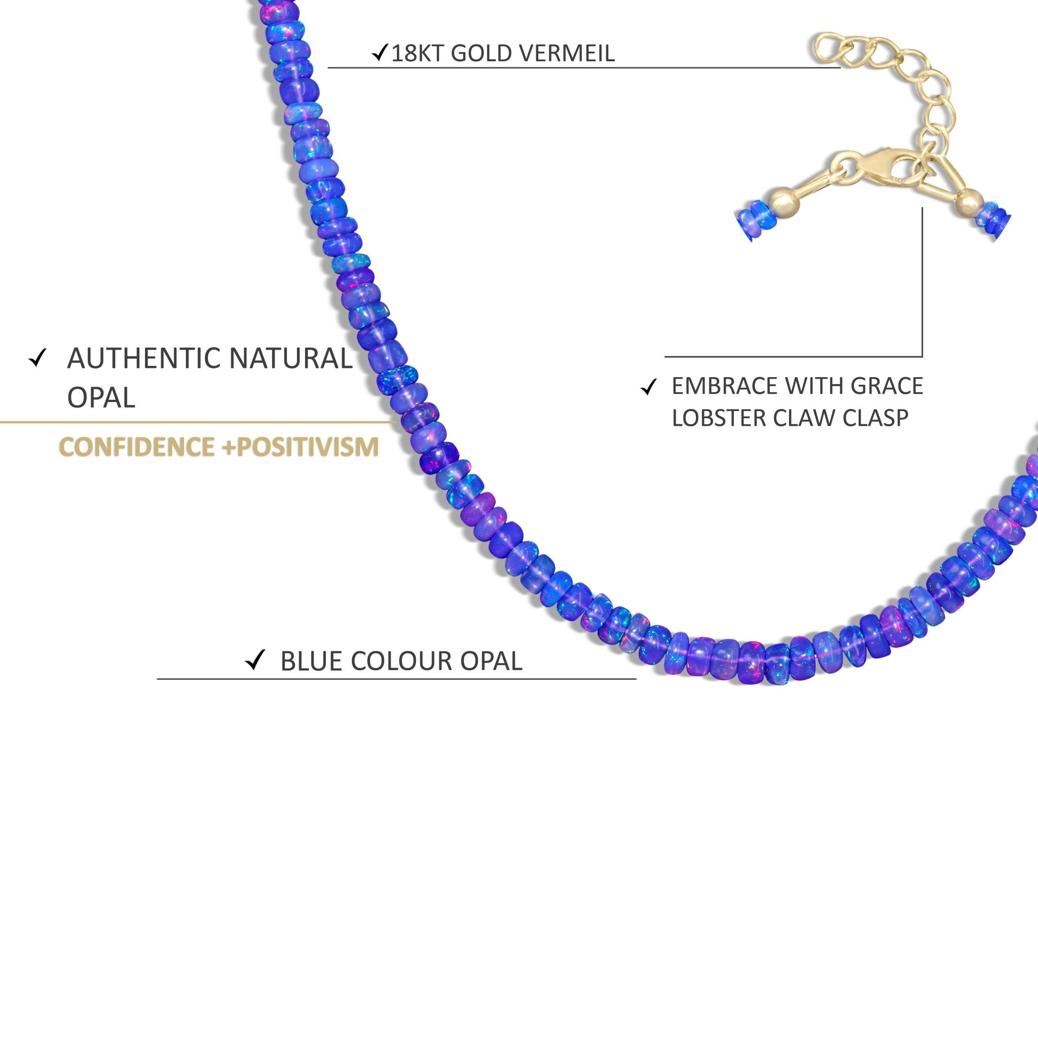 Natural Blue Opal Plain Beaded Necklace for Women - Goodstone Jewels