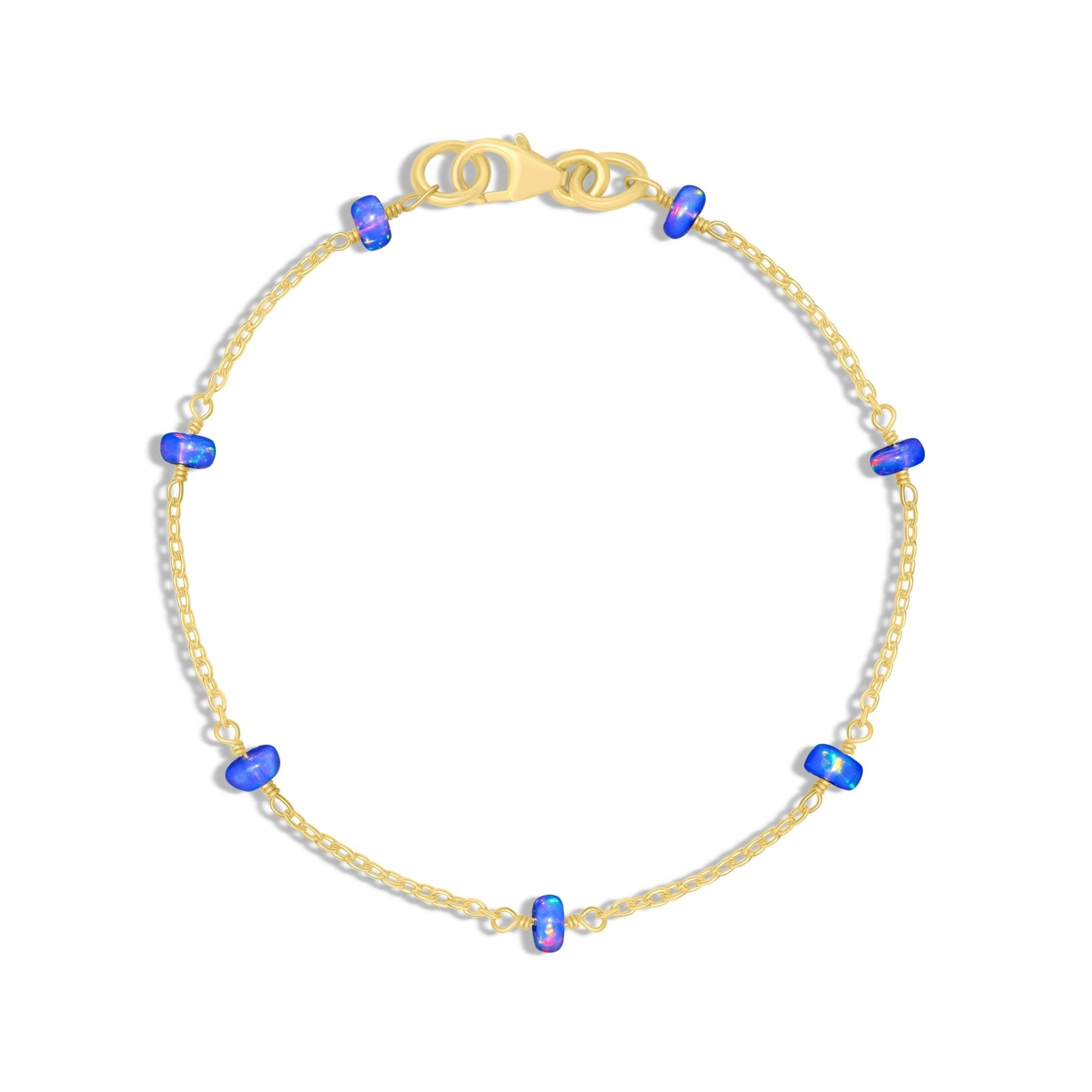 Natural Blue Opal Rondelle Minimalist Chain Beaded Bracelet - Goodstone Jewels