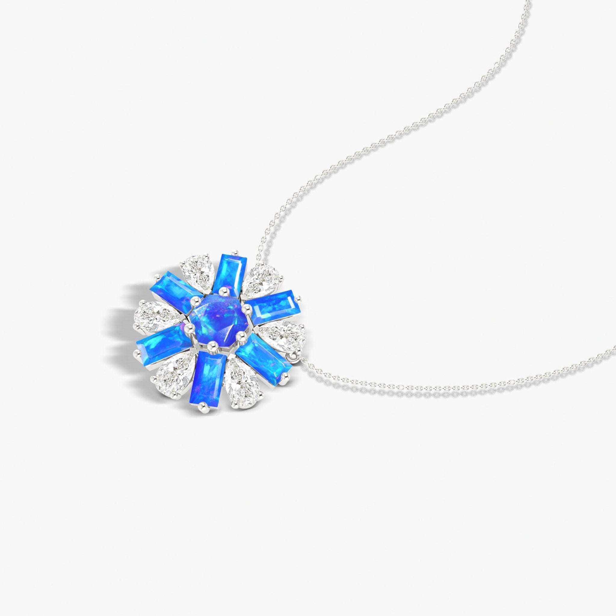Natural Blue Opal Round Cluster Charm Pendant Necklace - Goodstone Jewels
