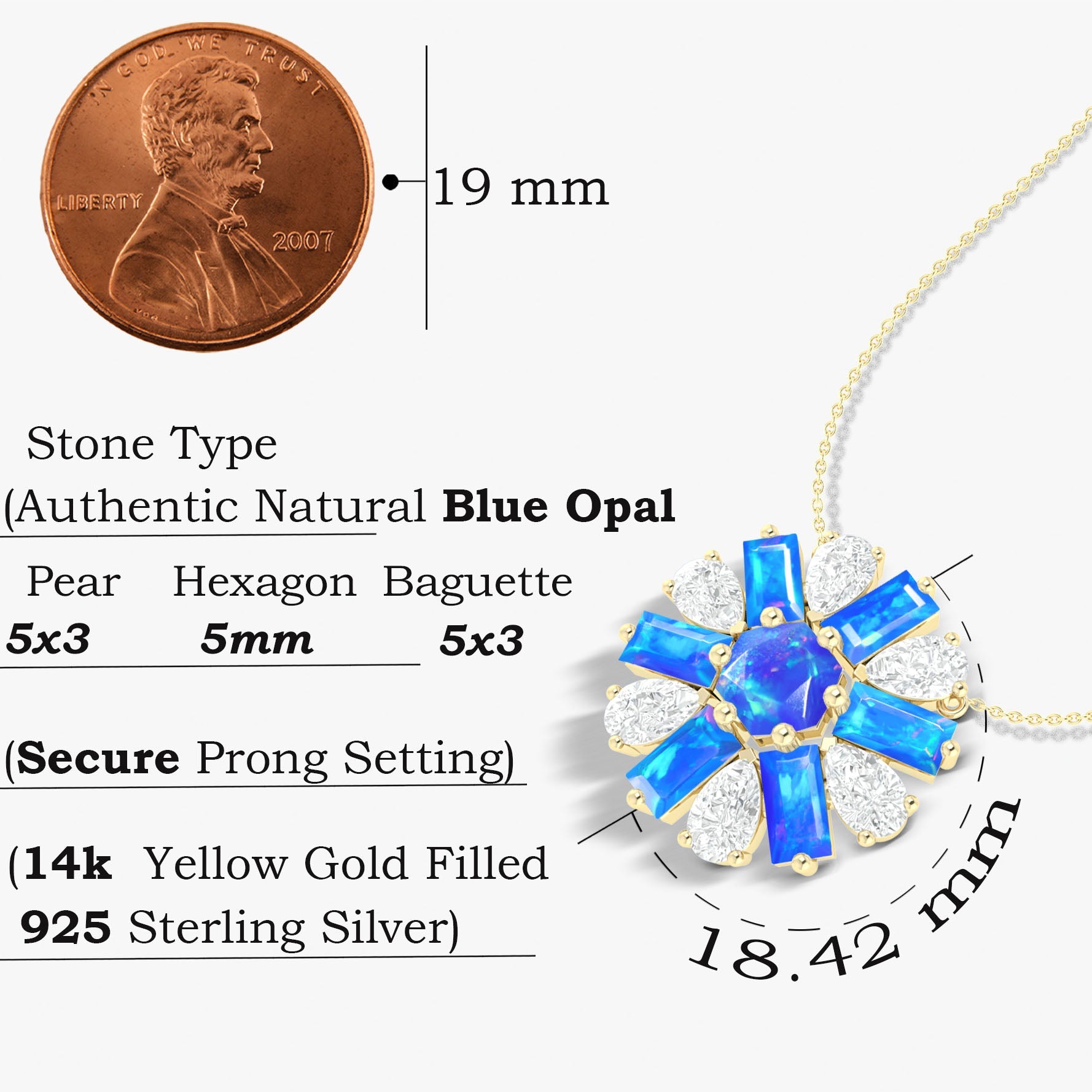 Natural Blue Opal Round Cluster Charm Pendant Necklace - Goodstone Jewels