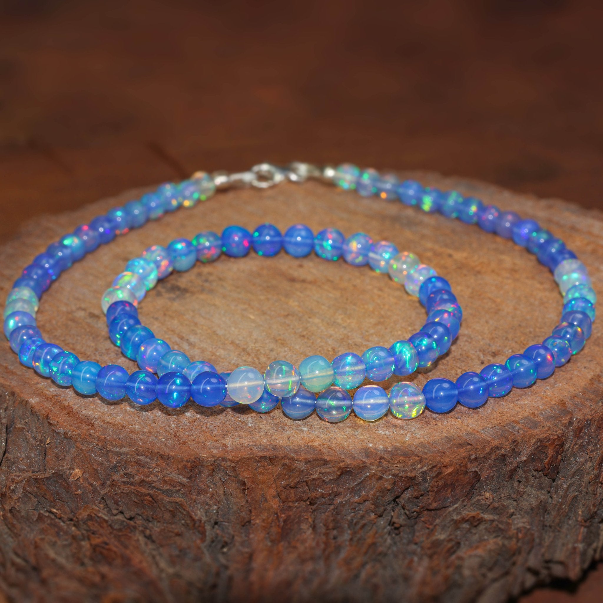Natural Blue Opal Round Gemstone Shaded Necklace - Goodstone Jewels