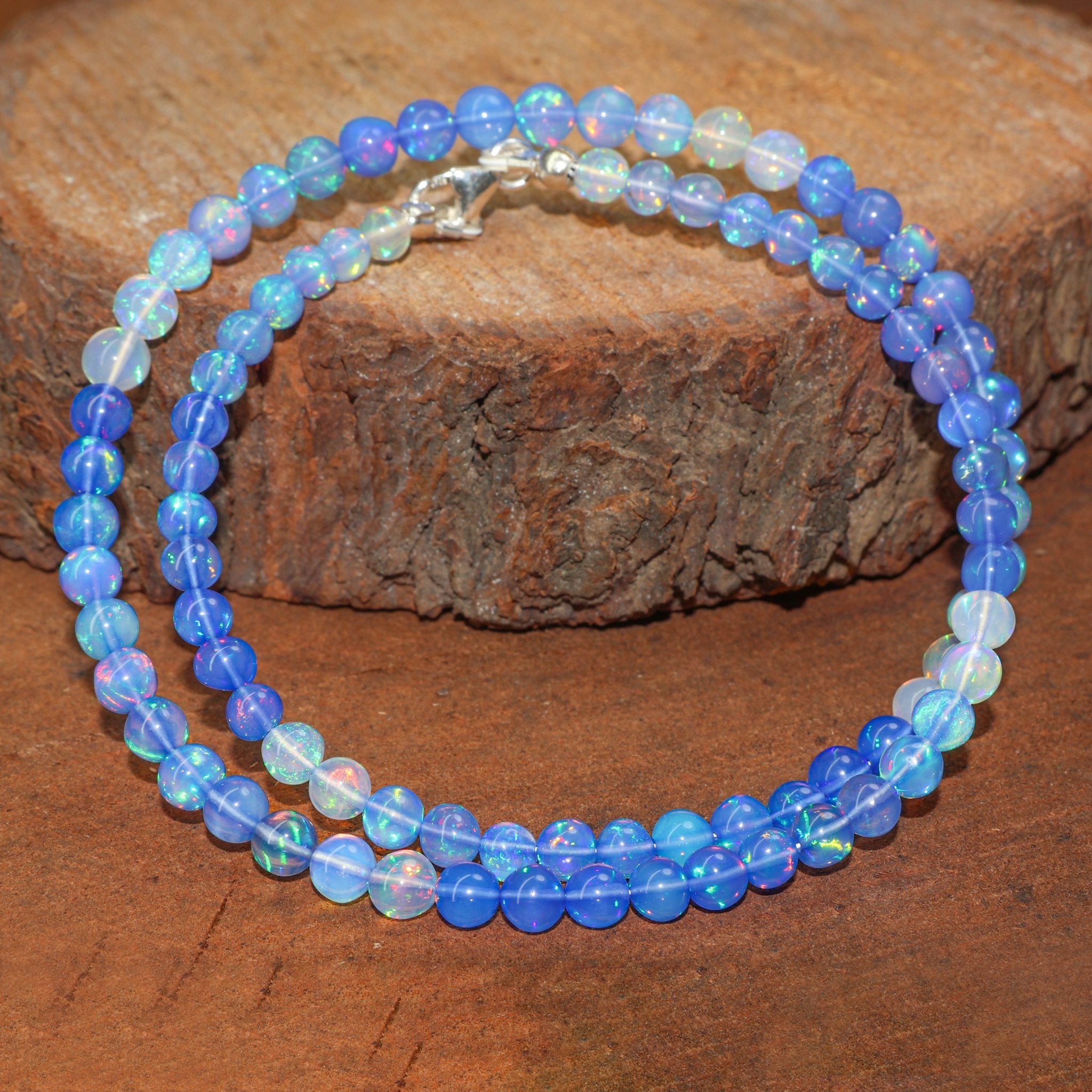 Natural Blue Opal Round Gemstone Shaded Necklace - Goodstone Jewels