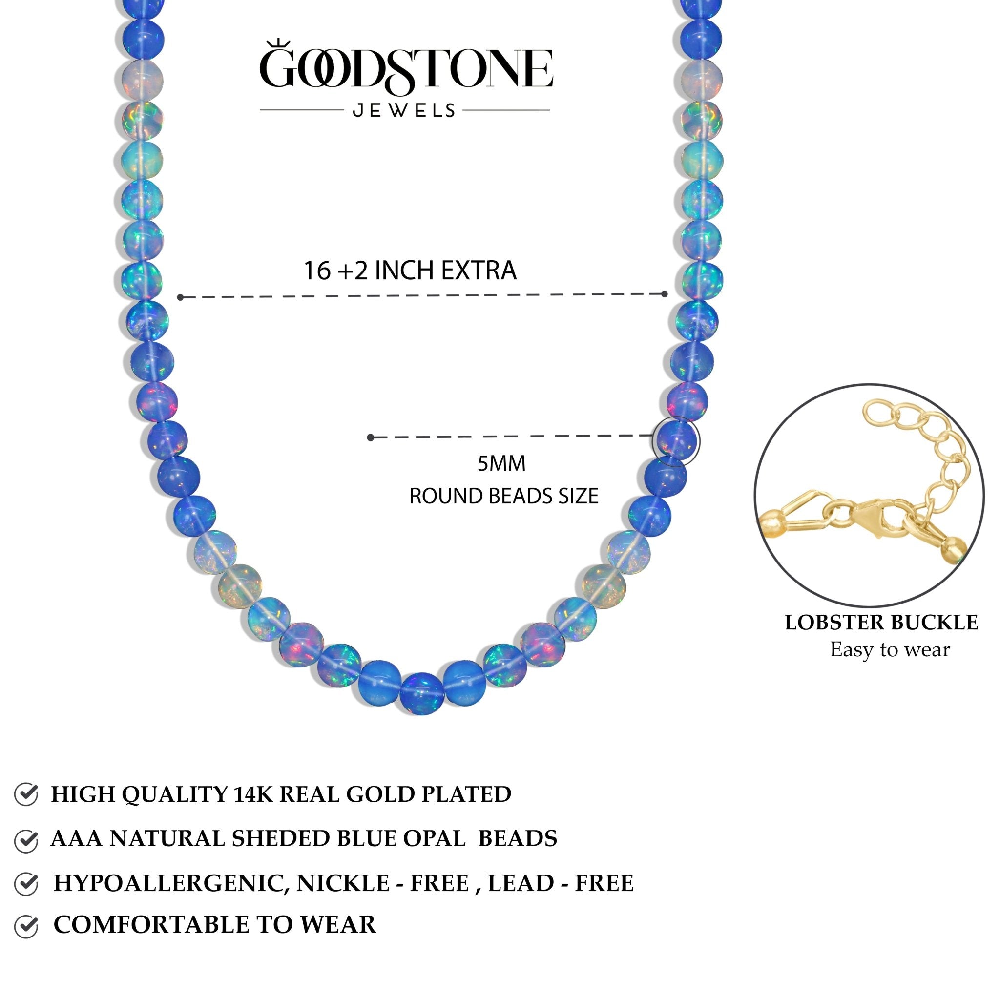 Natural Blue Opal Round Gemstone Shaded Necklace - Goodstone Jewels