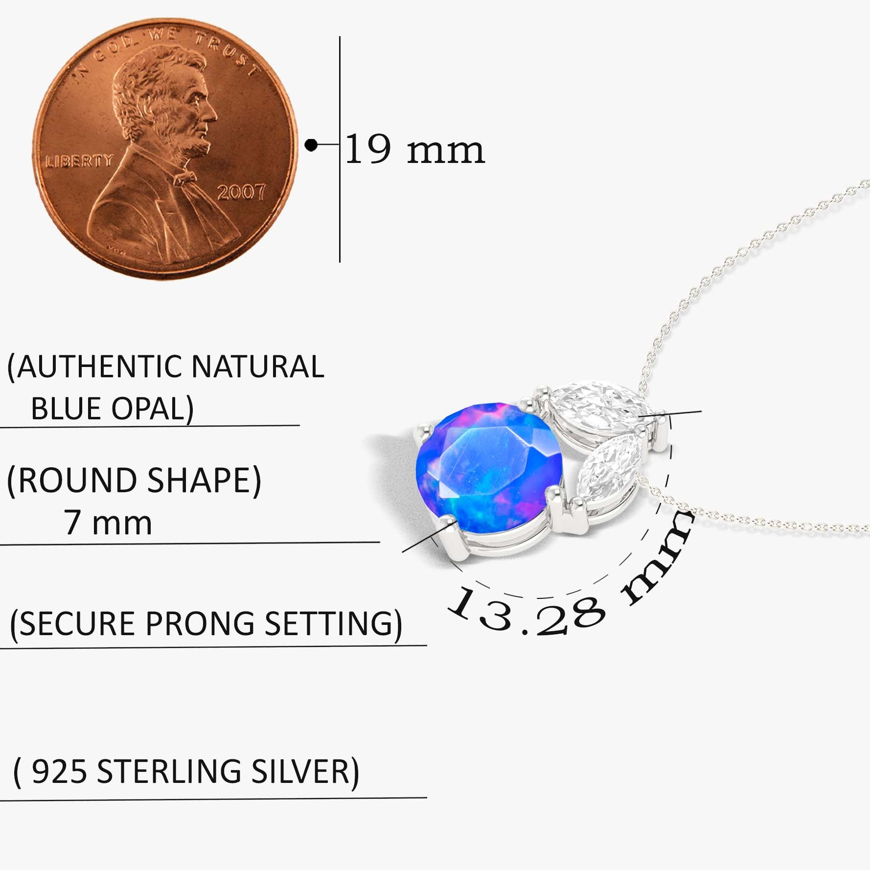 Natural Blue Opal Round Stone Minimalist Chain Pendant Necklace - Goodstone Jewels