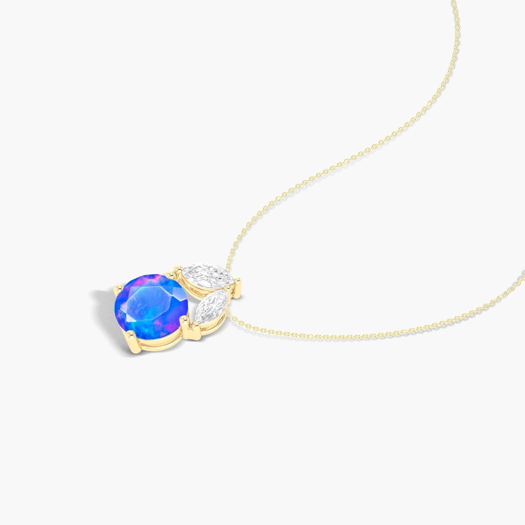 Natural Blue Opal Round Stone Minimalist Chain Pendant Necklace - Goodstone Jewels