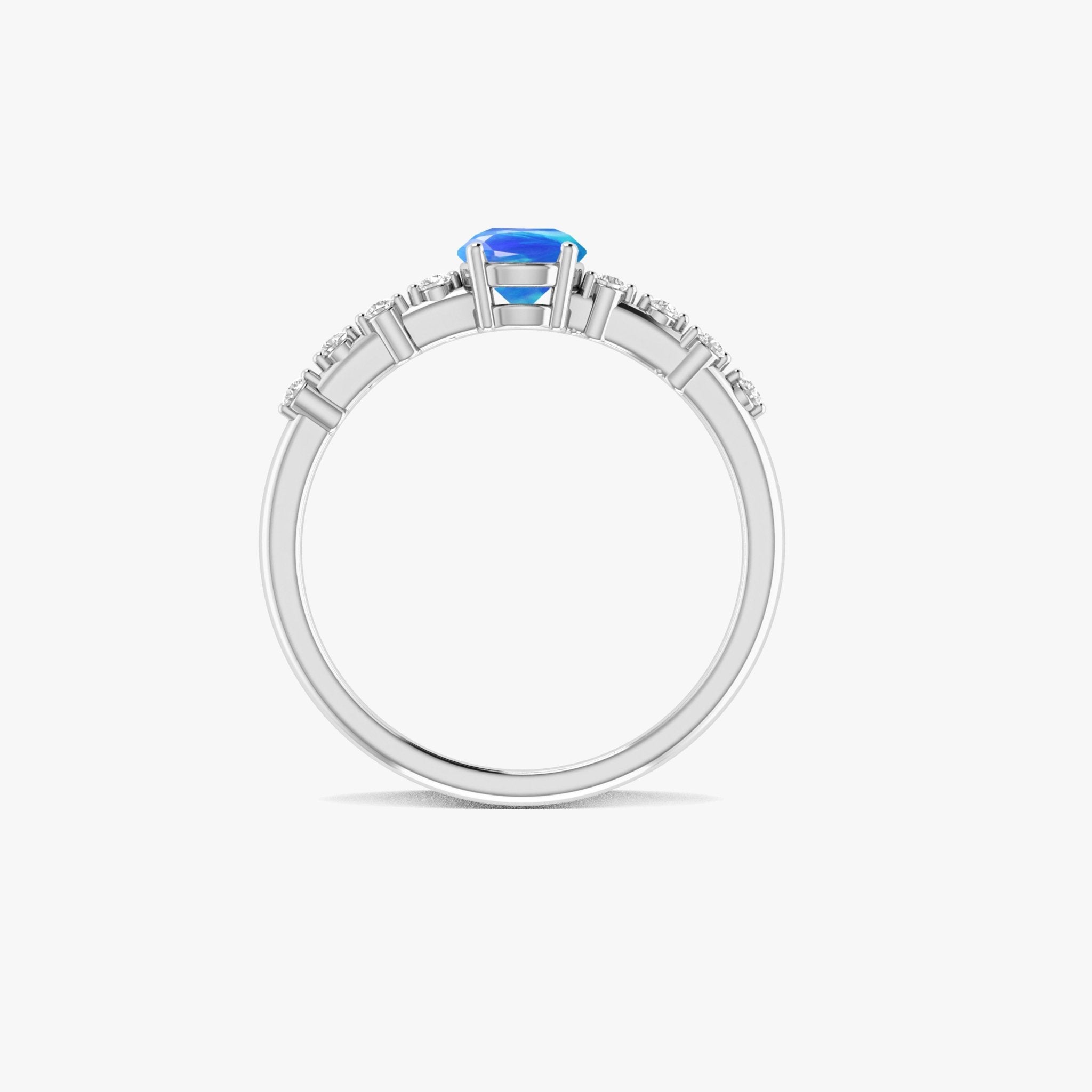 Natural Blue Opal ROUND STONE MINIMALIST SOLITAIRE WITH ACCENTS RING - Goodstone Jewels