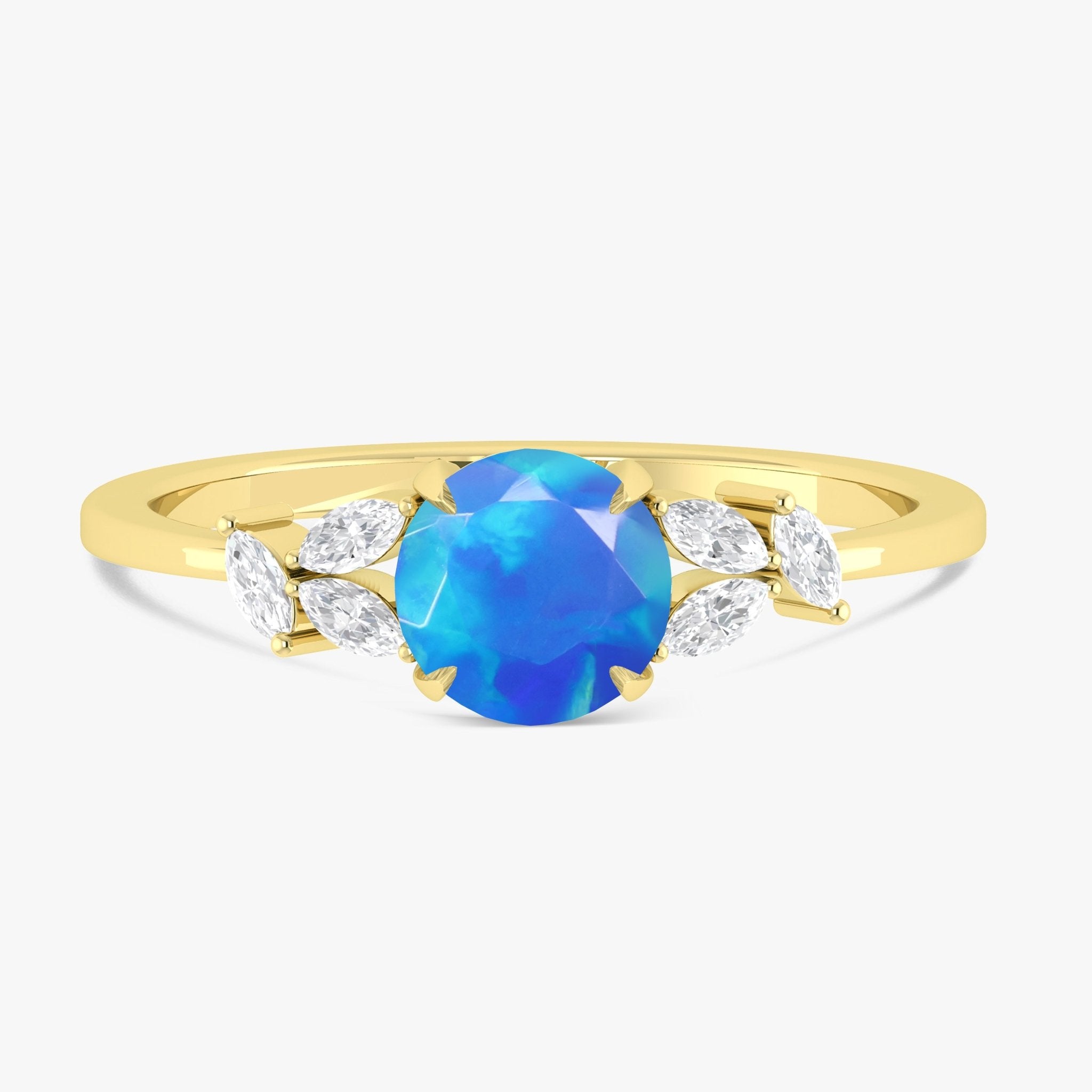 Natural Blue Opal Round Stone Statement Ring in Silver & Gold Filled - Goodstone Jewels