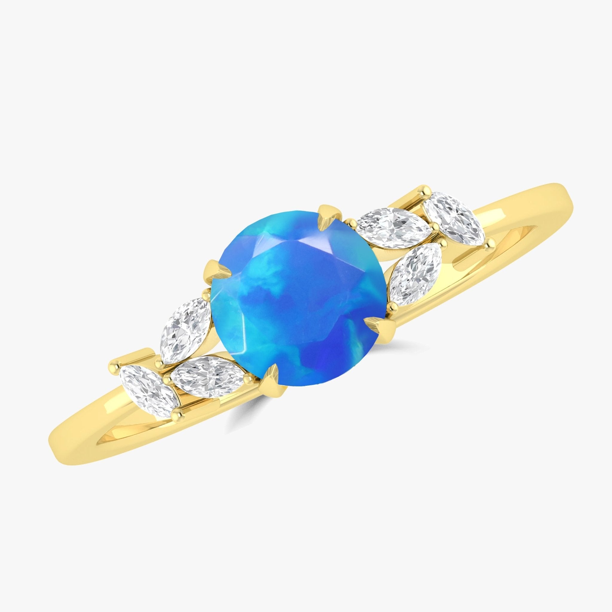 Natural Blue Opal Round Stone Statement Ring in Silver & Gold Filled - Goodstone Jewels