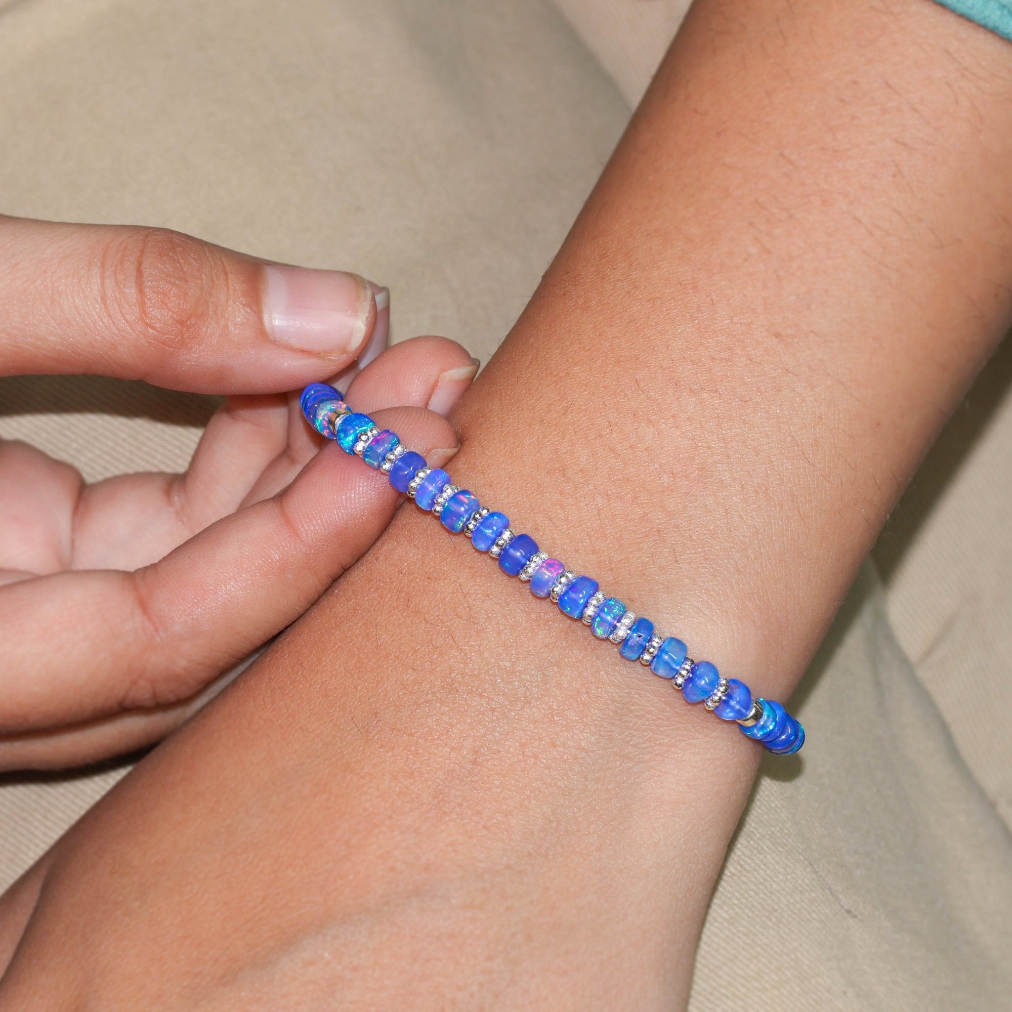 Natural Blue Opal Separator Rondelle Beaded Bracelet - Goodstone Jewels