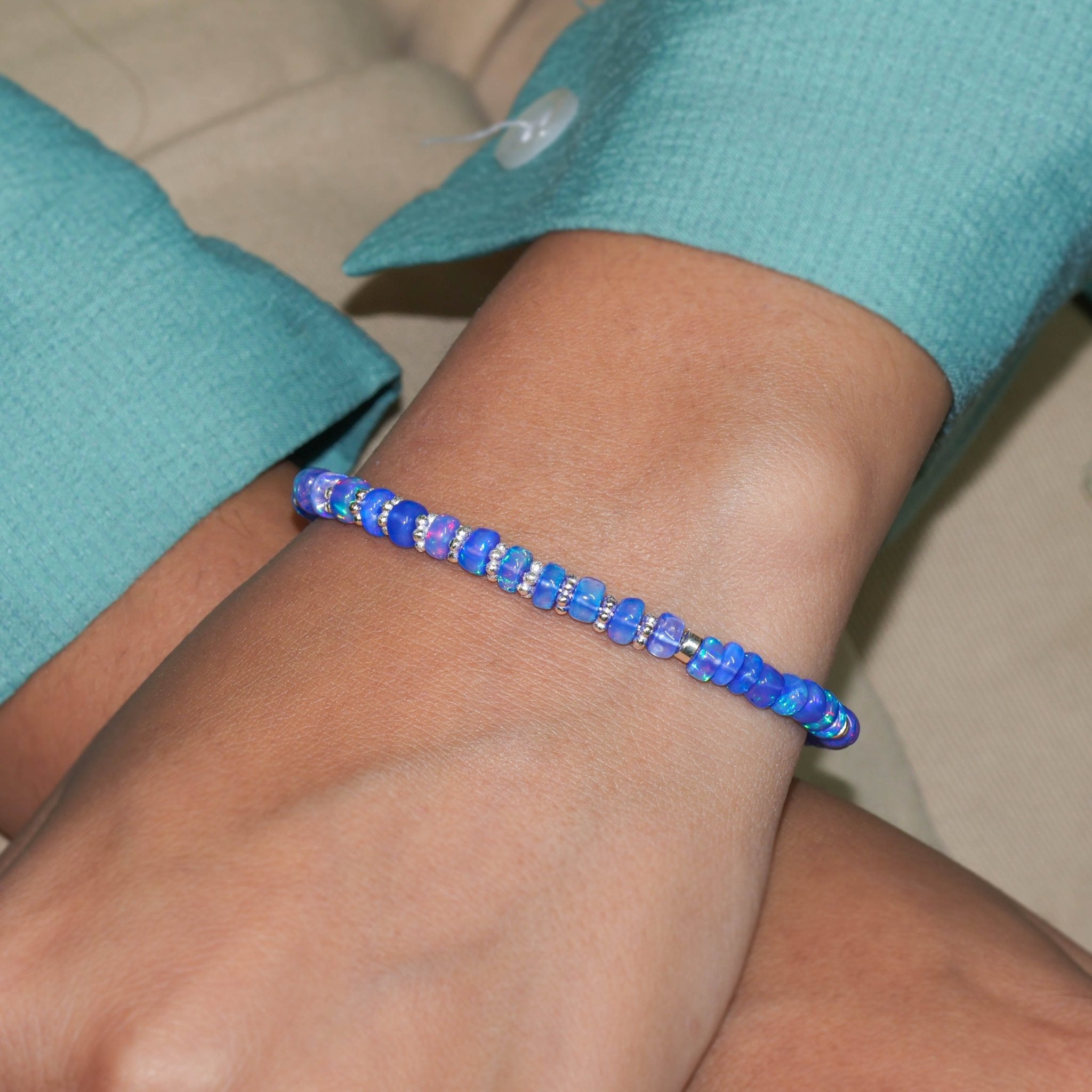 Natural Blue Opal Separator Rondelle Beaded Bracelet - Goodstone Jewels