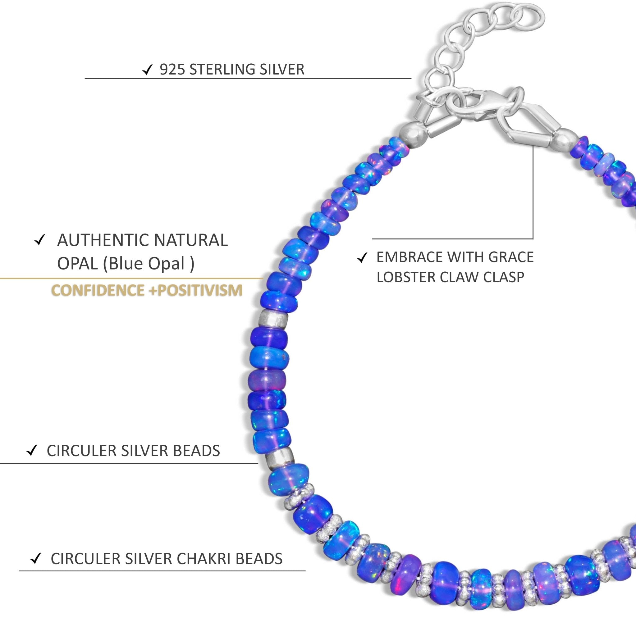 Natural Blue Opal Separator Rondelle Beaded Bracelet - Goodstone Jewels