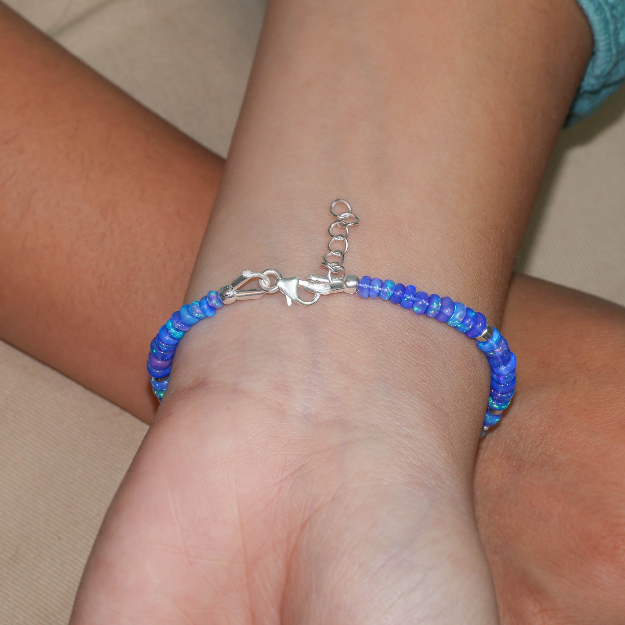 Natural Blue Opal Separator Rondelle Beaded Bracelet - Goodstone Jewels