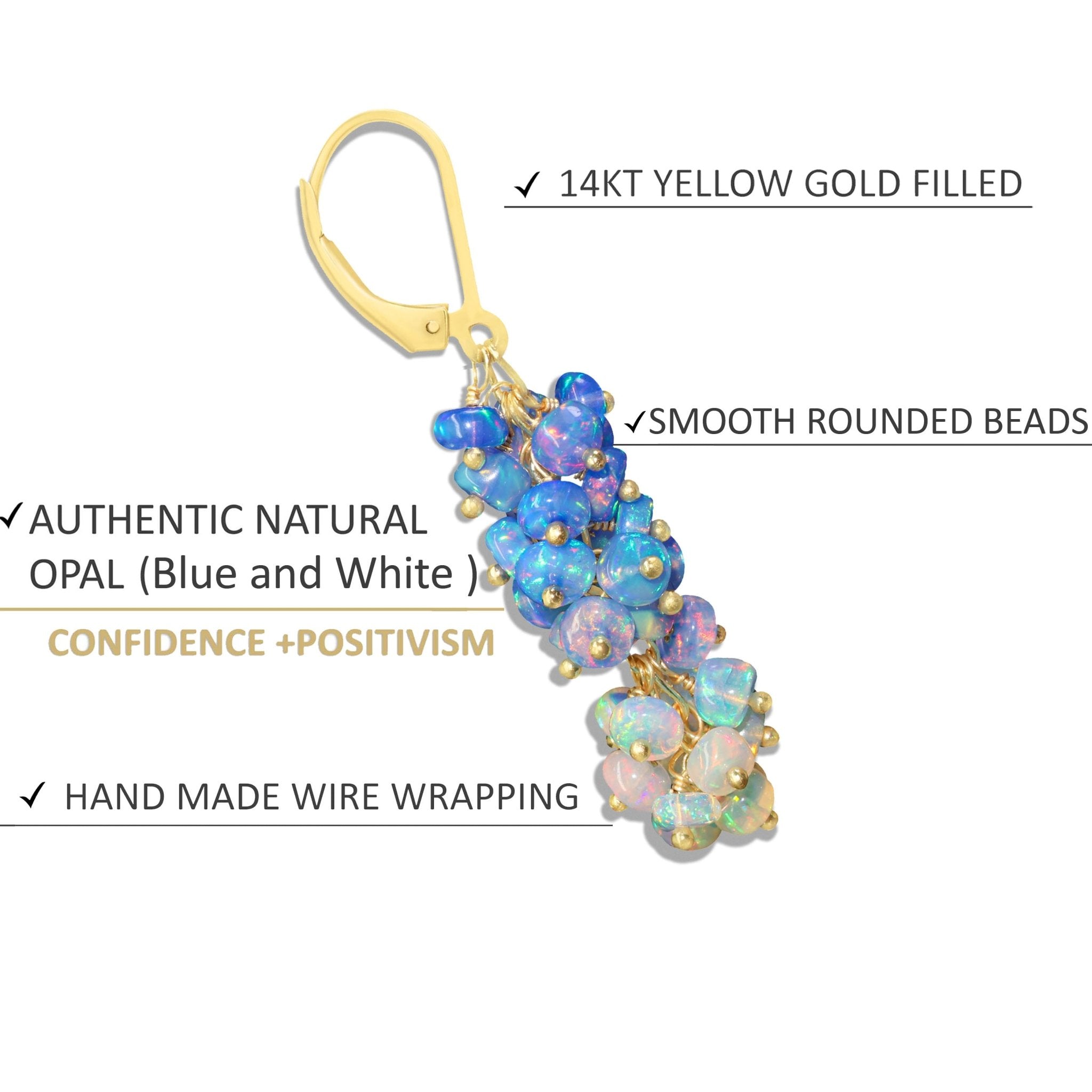 Natural Blue Opal Shaded Beads Cluster Handmade Earrings - Goodstone Jewels