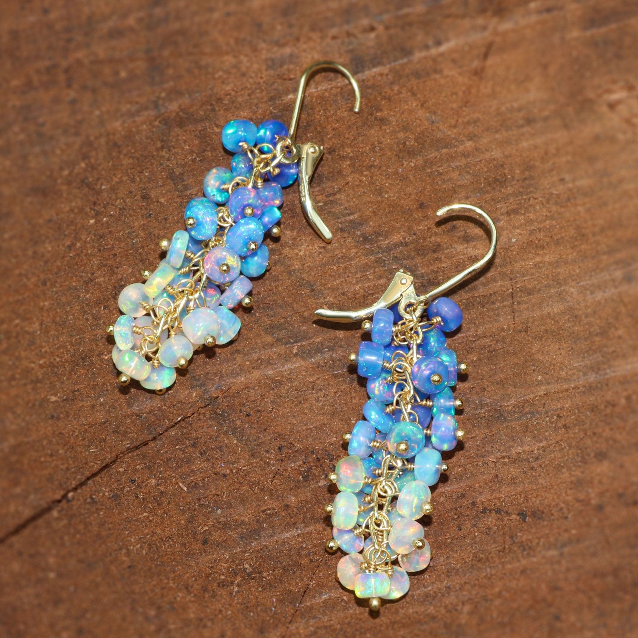 Natural Blue Opal Shaded Beads Cluster Handmade Earrings - Goodstone Jewels