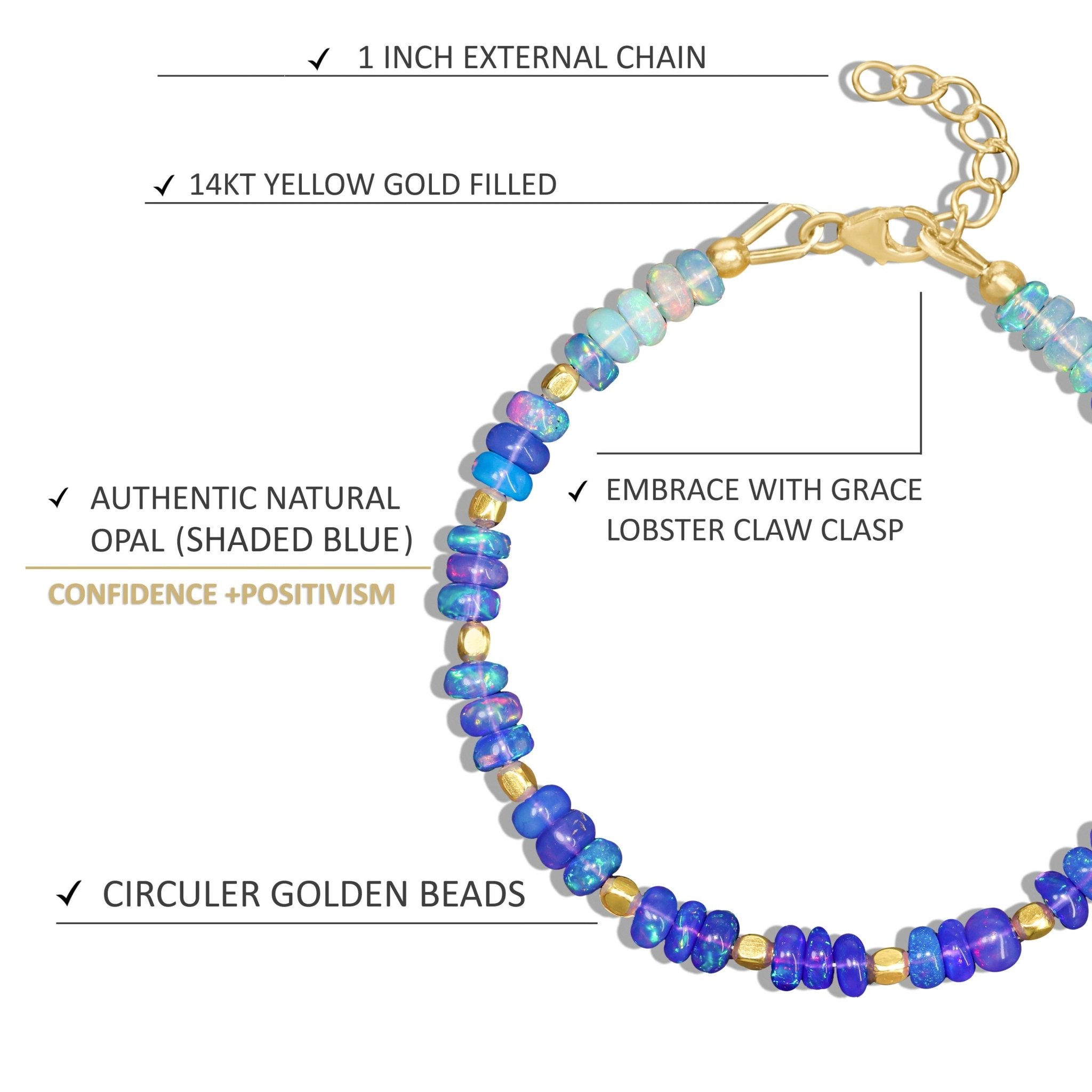 Natural Blue Opal Shaded Dainty Beaded Bracelet Gold Filled Handmade Bracelets - Goodstone Jewels