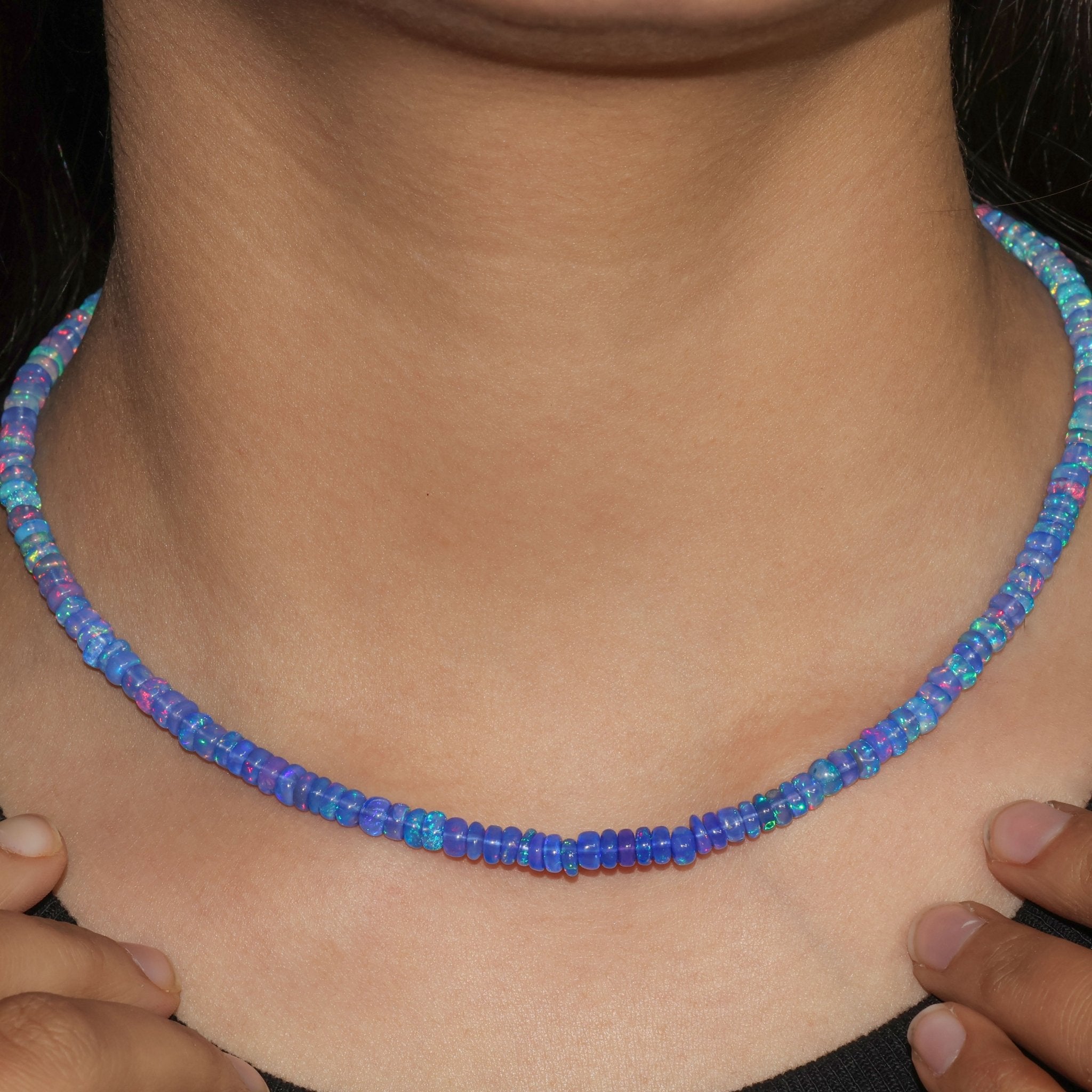 Natural Blue Opal Shades Beaded Necklace for Women - Goodstone Jewels