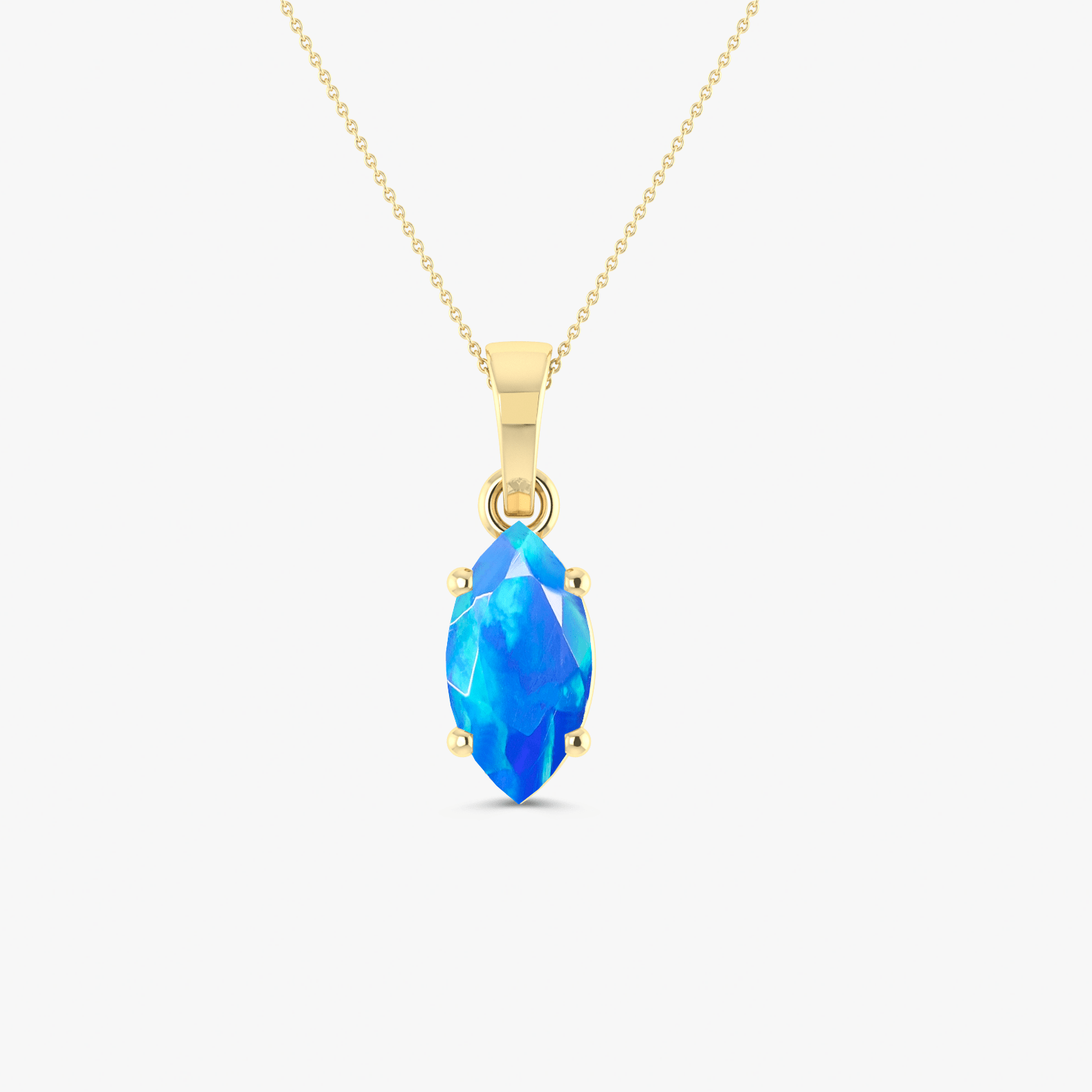 Natural Blue Opal Solitaire Chain Pendant Necklace - Goodstone Jewels