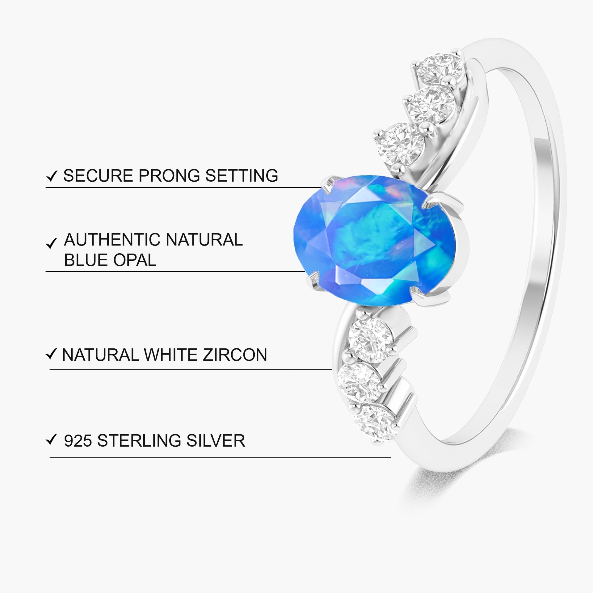 Natural Blue Opal Solitaire with Accents Ring with Gold Filled & Sterling Silver - Goodstone Jewels