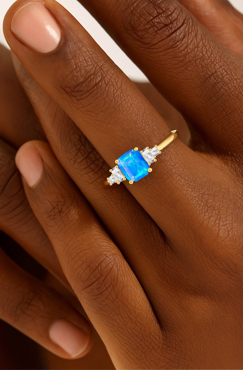 Natural Blue Opal Statement Ring in Yellow Gold Filled and Sterling Silver - Goodstone Jewels