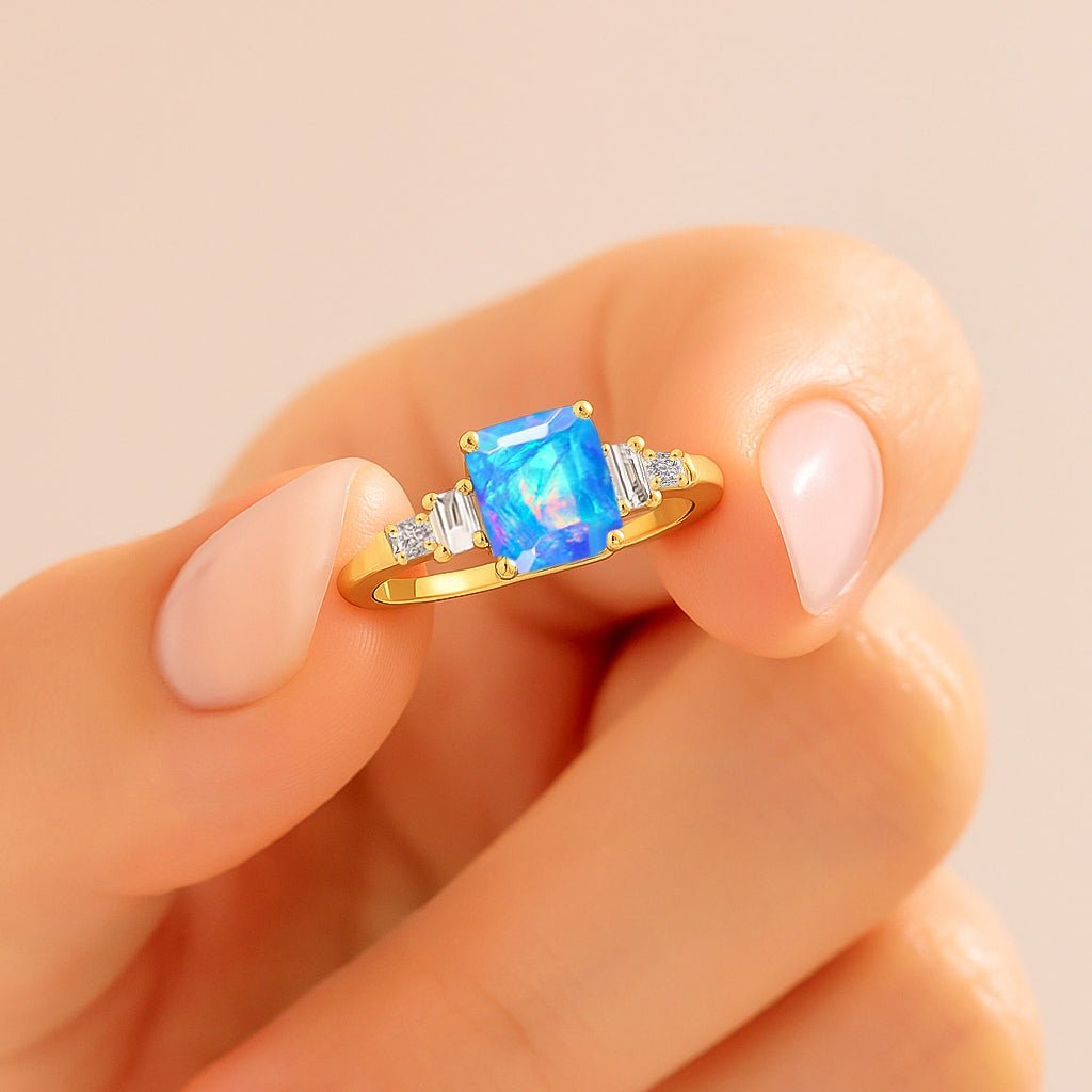 Natural Blue Opal Statement Ring in Yellow Gold Filled and Sterling Silver - Goodstone Jewels