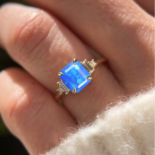 Natural Blue Opal Statement Ring in Yellow Gold Filled and Sterling Silver - Goodstone Jewels