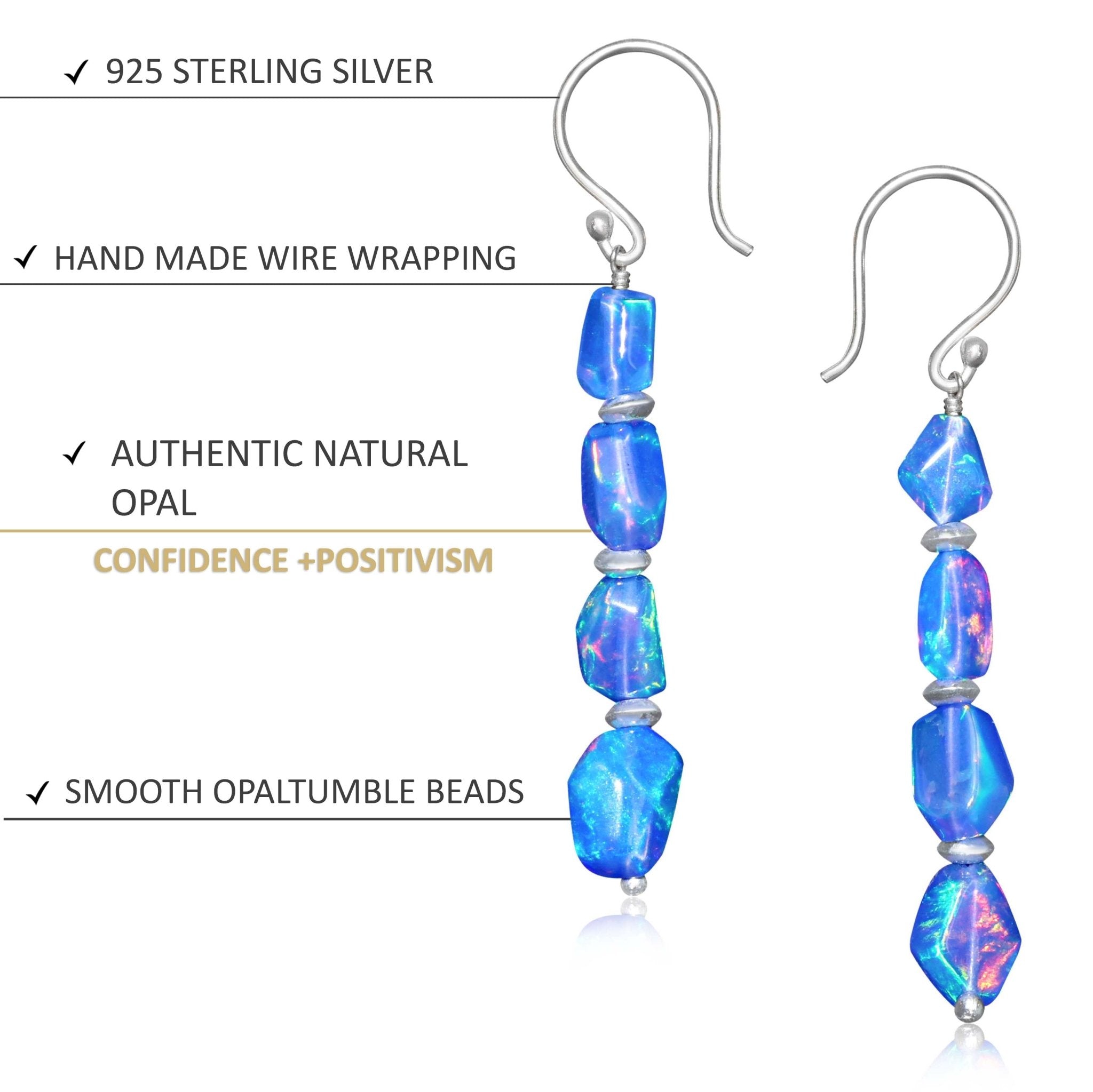 Natural Blue Opal Tumble Bead Linear Dangle Earrings - Goodstone Jewels