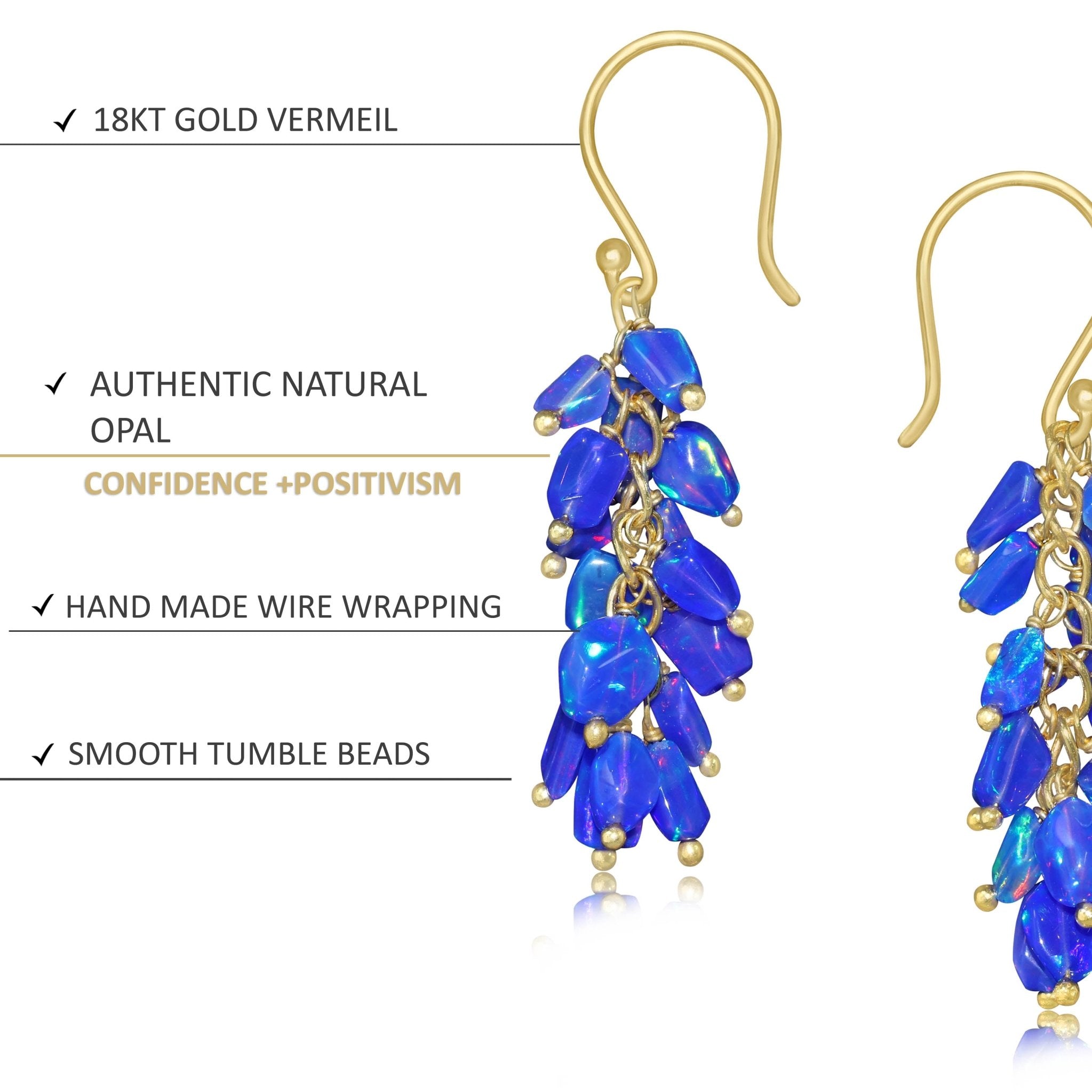 Natural Blue Opal Tumble Shape Beaded Cluster Earrings - Goodstone Jewels