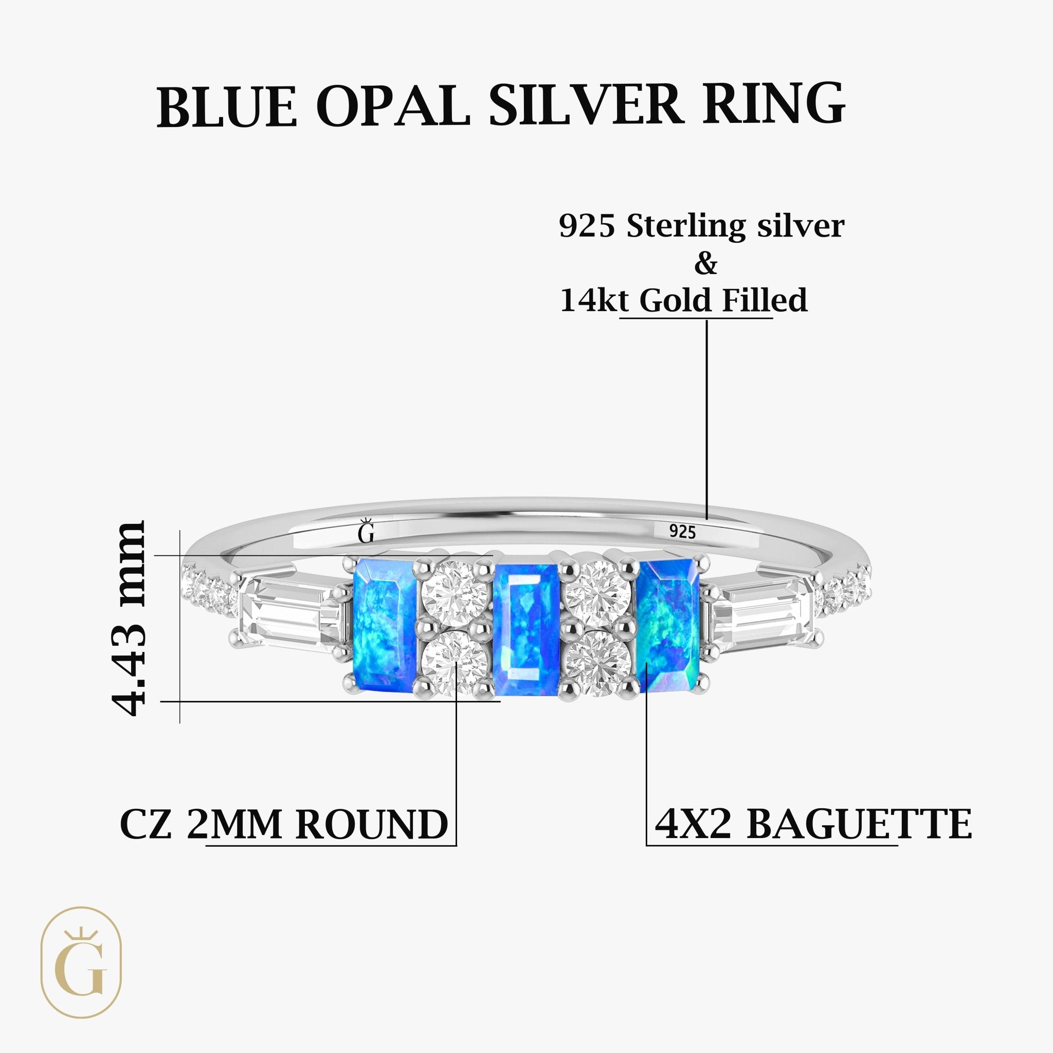 Natural Blue Opal with White Zircon Three Stone Statement Ring - Goodstone Jewels