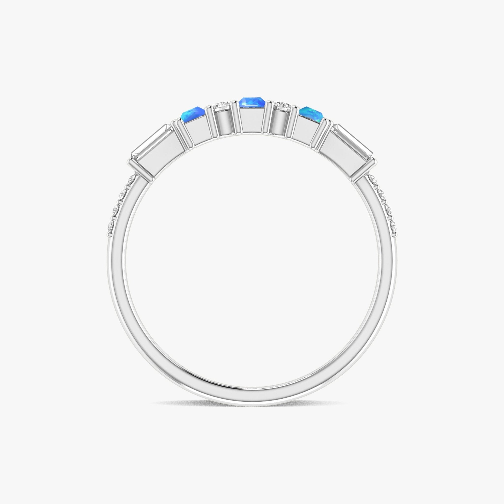 Natural Blue Opal with White Zircon Three Stone Statement Ring - Goodstone Jewels