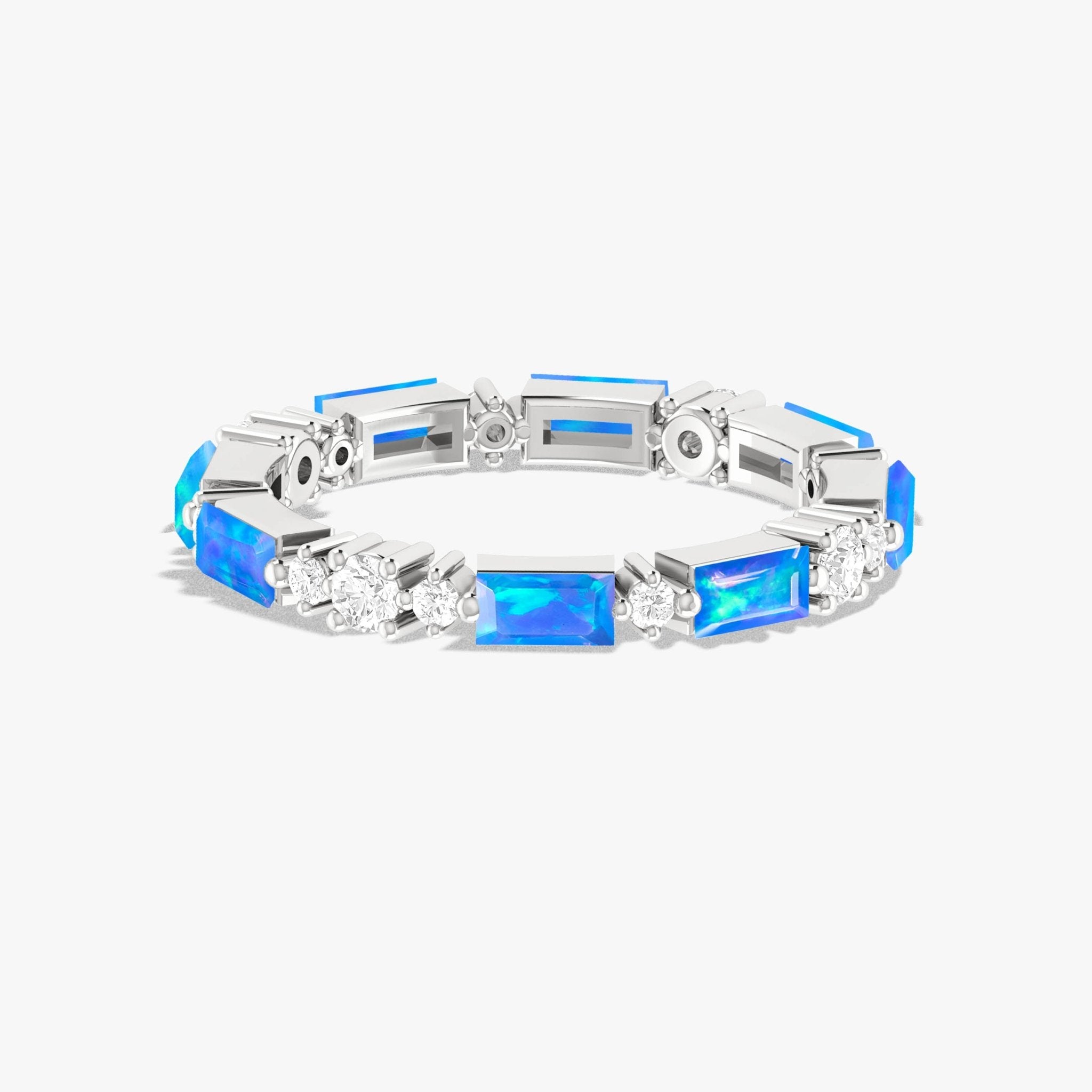 Natural Blue Opal with Zircon Full Eternity Wedding Band Ring - Goodstone Jewels