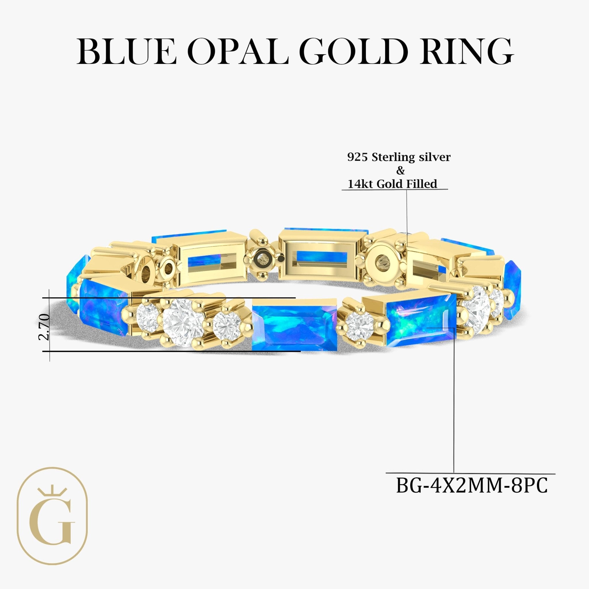 Natural Blue Opal with Zircon Full Eternity Wedding Band Ring - Goodstone Jewels