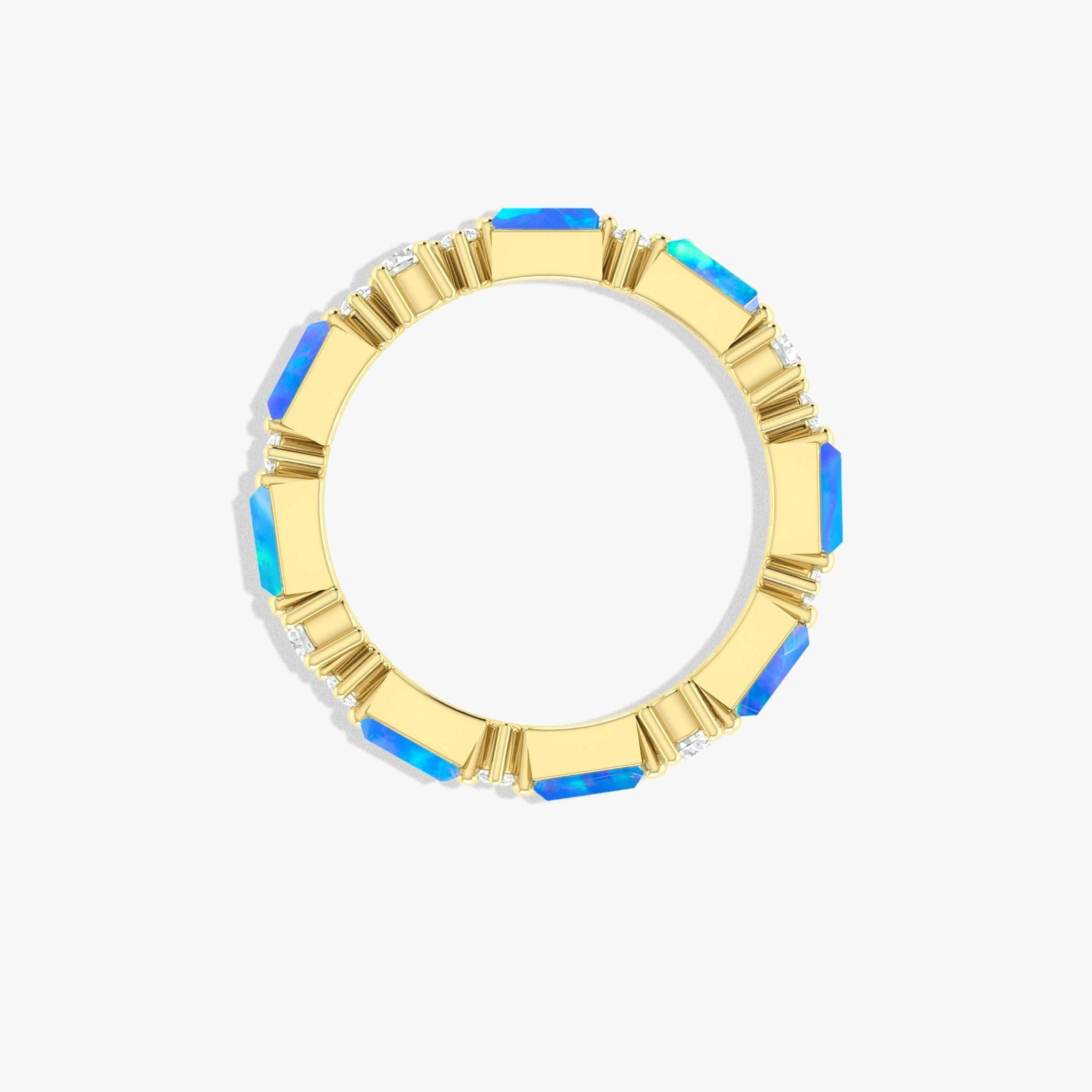Natural Blue Opal with Zircon Full Eternity Wedding Band Ring - Goodstone Jewels