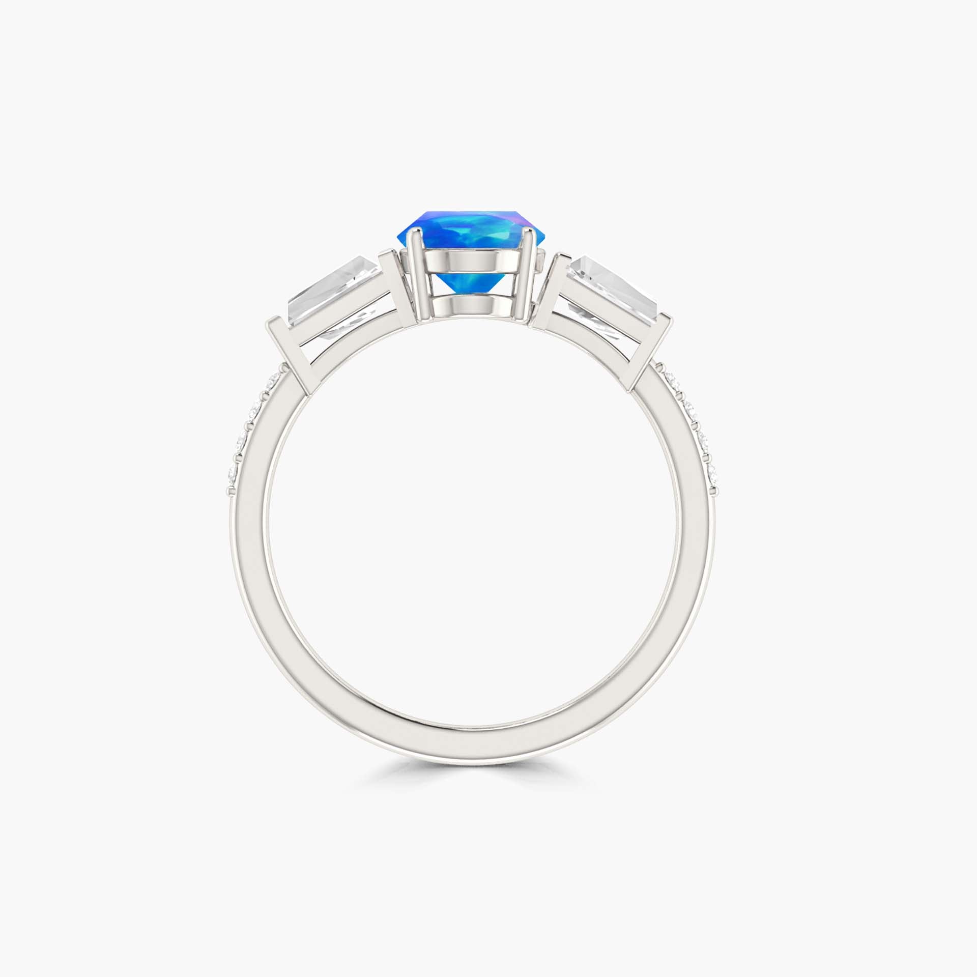 Natural Blue Opal with Zircon Three Stone Engagement Ring - Goodstone Jewels