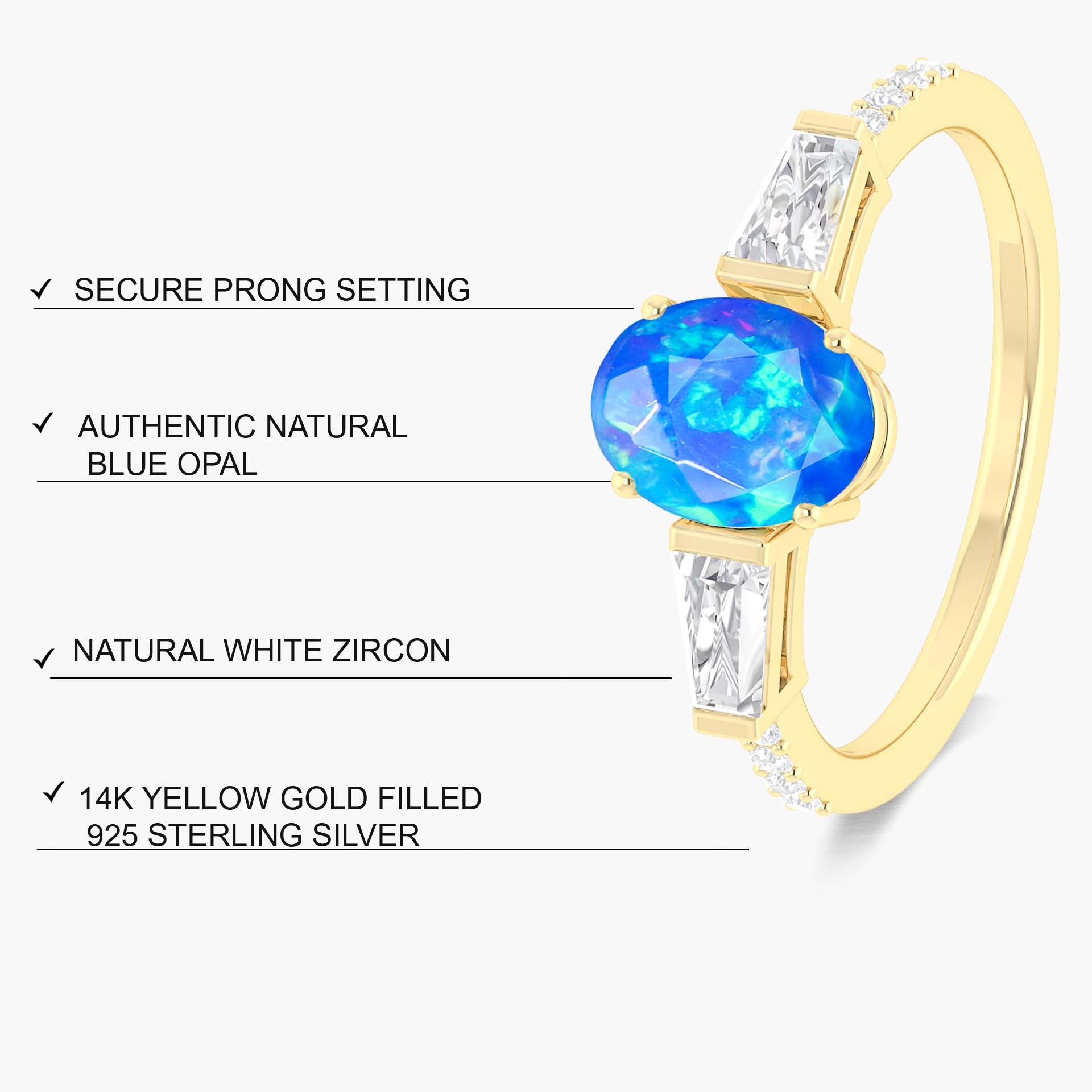 Natural Blue Opal with Zircon Three Stone Engagement Ring - Goodstone Jewels
