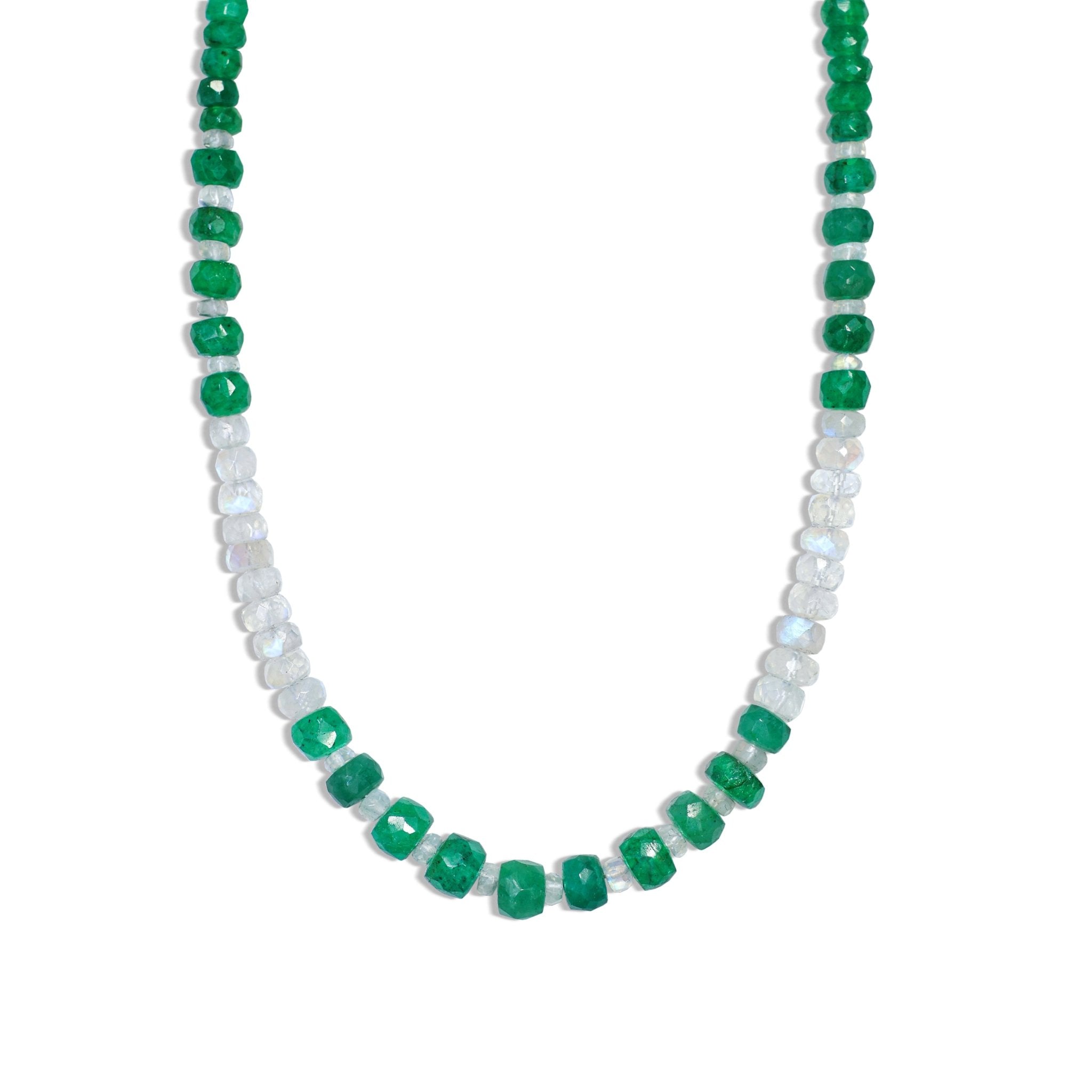 Natural Emerald and Moonstone Handmade Bead Strand Necklace - Goodstone Jewels