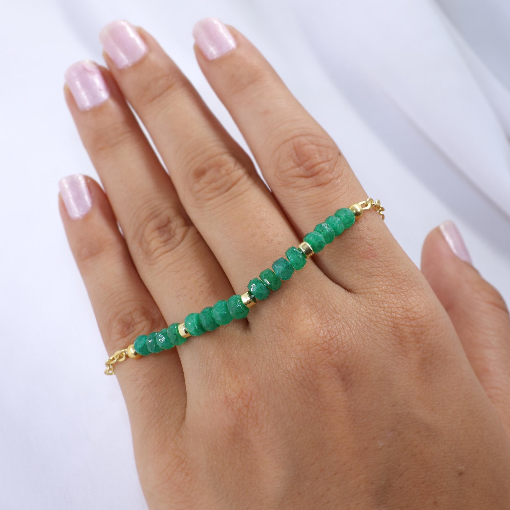 Natural Emerald Beads Yellow Gold Filled Bracelet - Goodstone Jewels