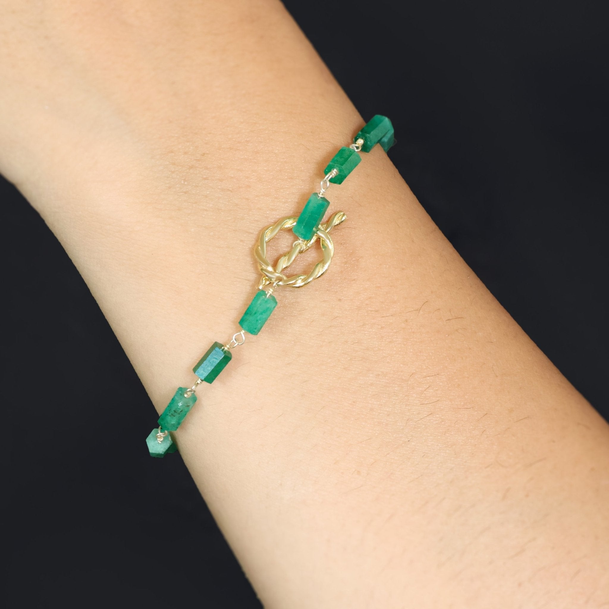 Natural Emerald Hexagon Pencil Wire Wrap Beaded Bracelet - Goodstone Jewels