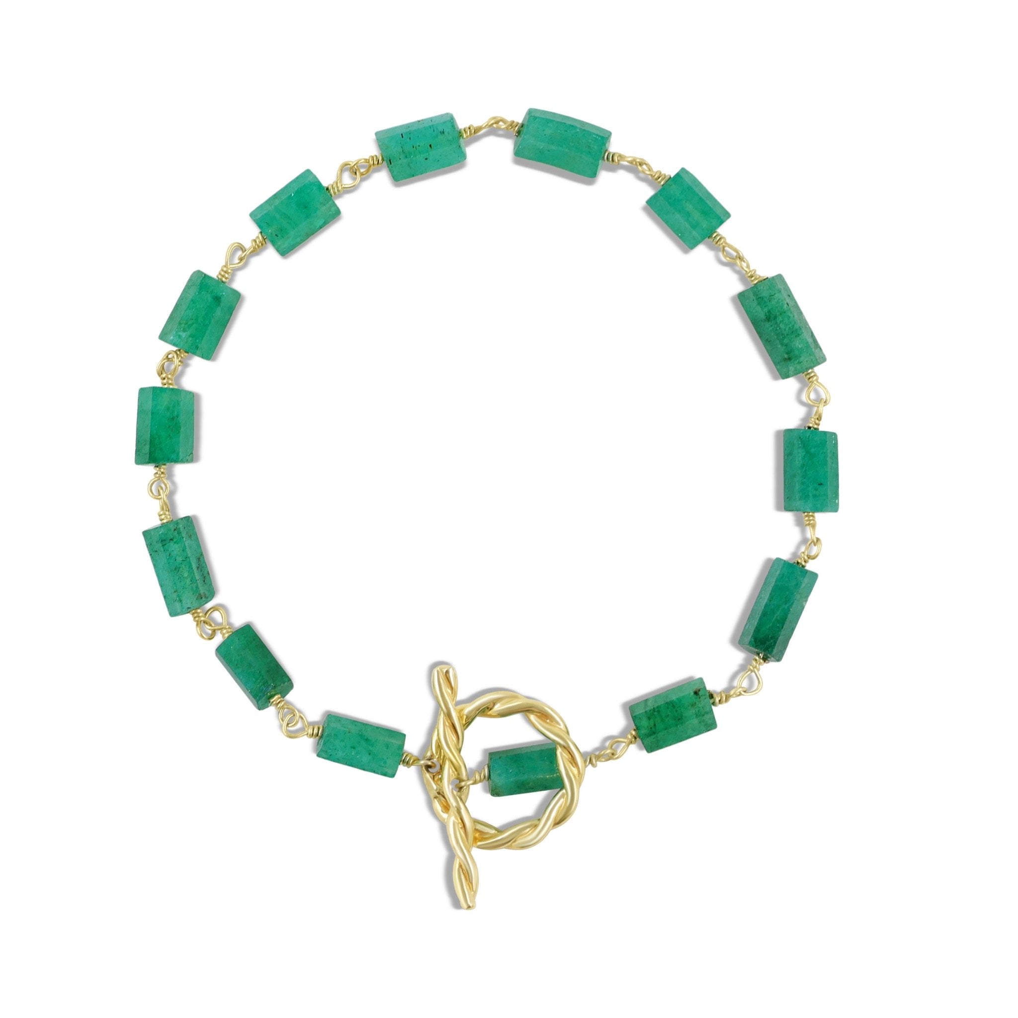 Natural Emerald Hexagon Pencil Wire Wrap Beaded Bracelet - Goodstone Jewels